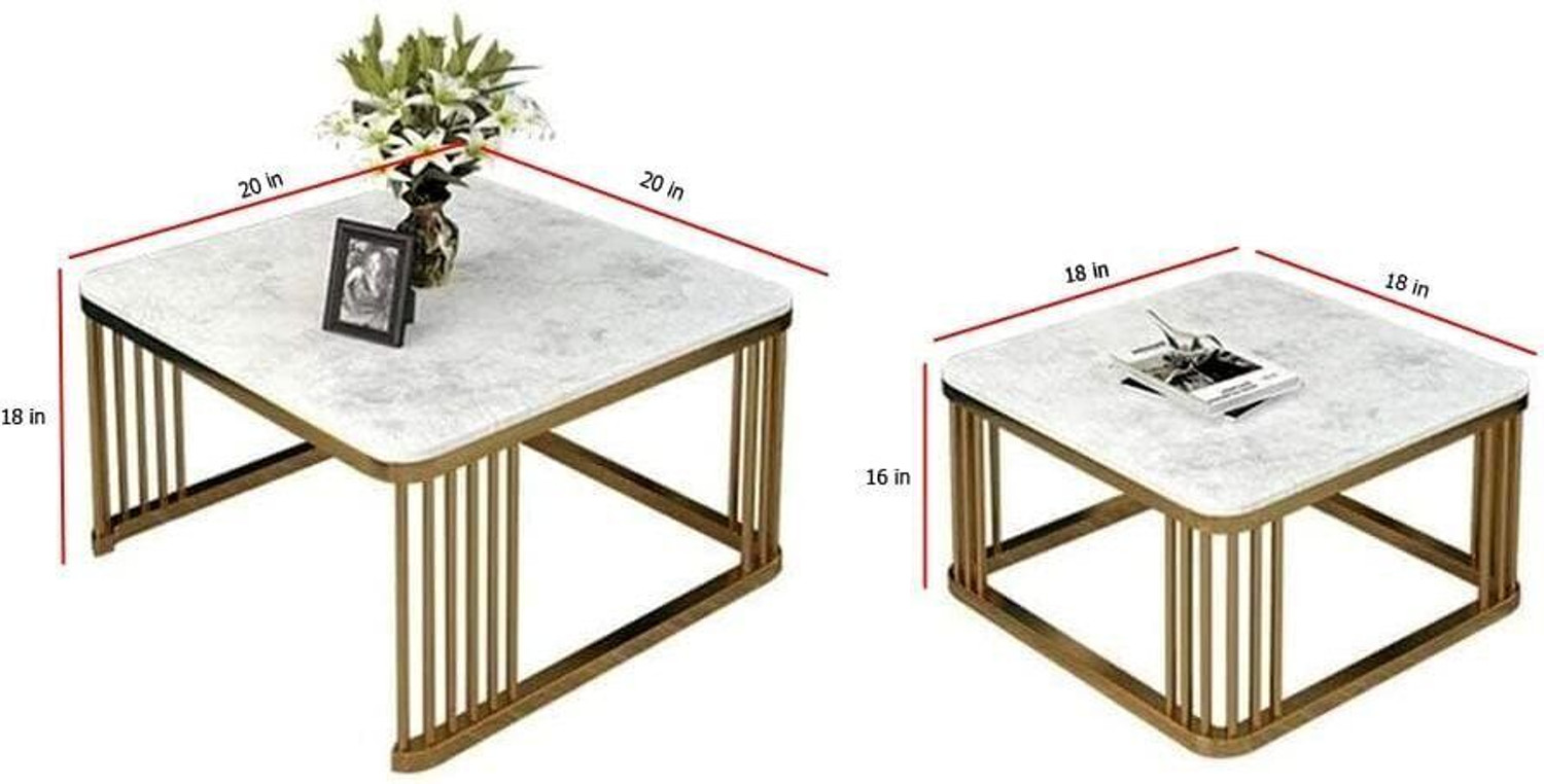 Image of Eloqo Square Coffee Table Set of 2 Modern Minimalist Style Furniture for Living Room Engineered Wood Coffee Table (Finish Color - Gold White, Pre-assembled)