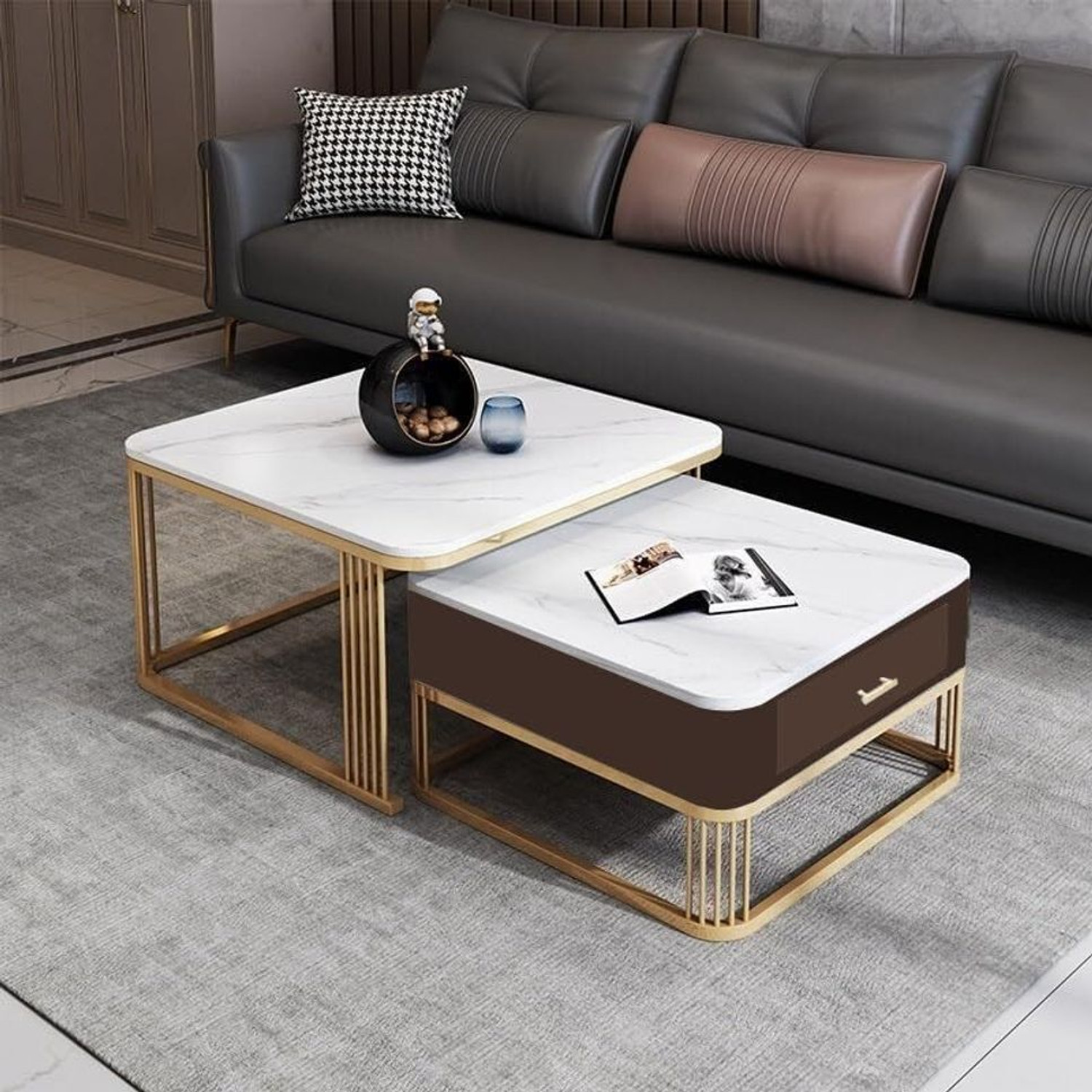 Image of ELTOP Wooden Furniture Center /Tea Table with Glass Engineered Wood Coffee Table (Finish Color - Brown, Knock Down)