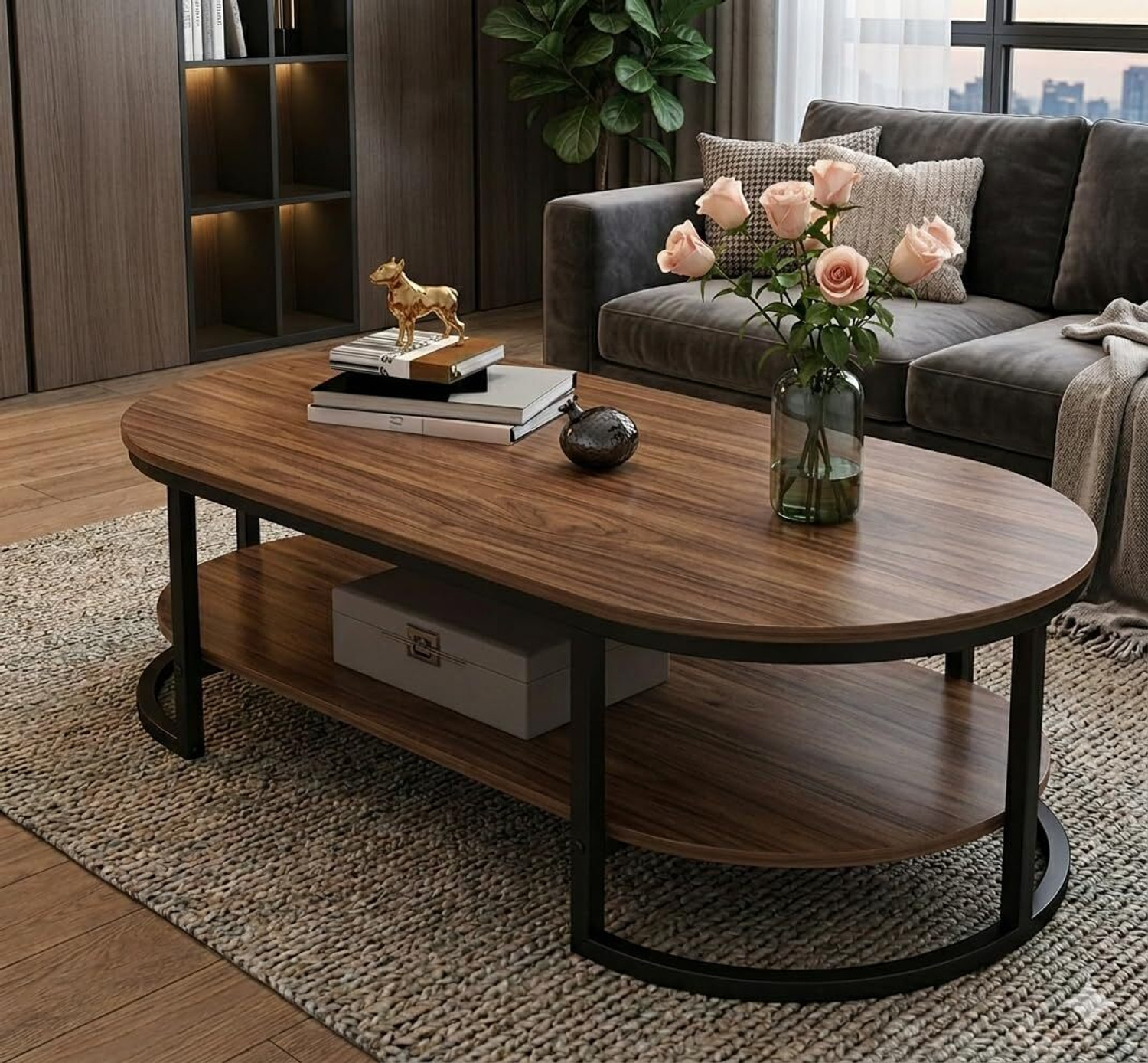 Image of YESMOM Modern TV Unit with Storage Shelves | Wooden Entertainment Stand Engineered Wood Coffee Table (Finish Color - Jungle, DIY(Do-It-Yourself))