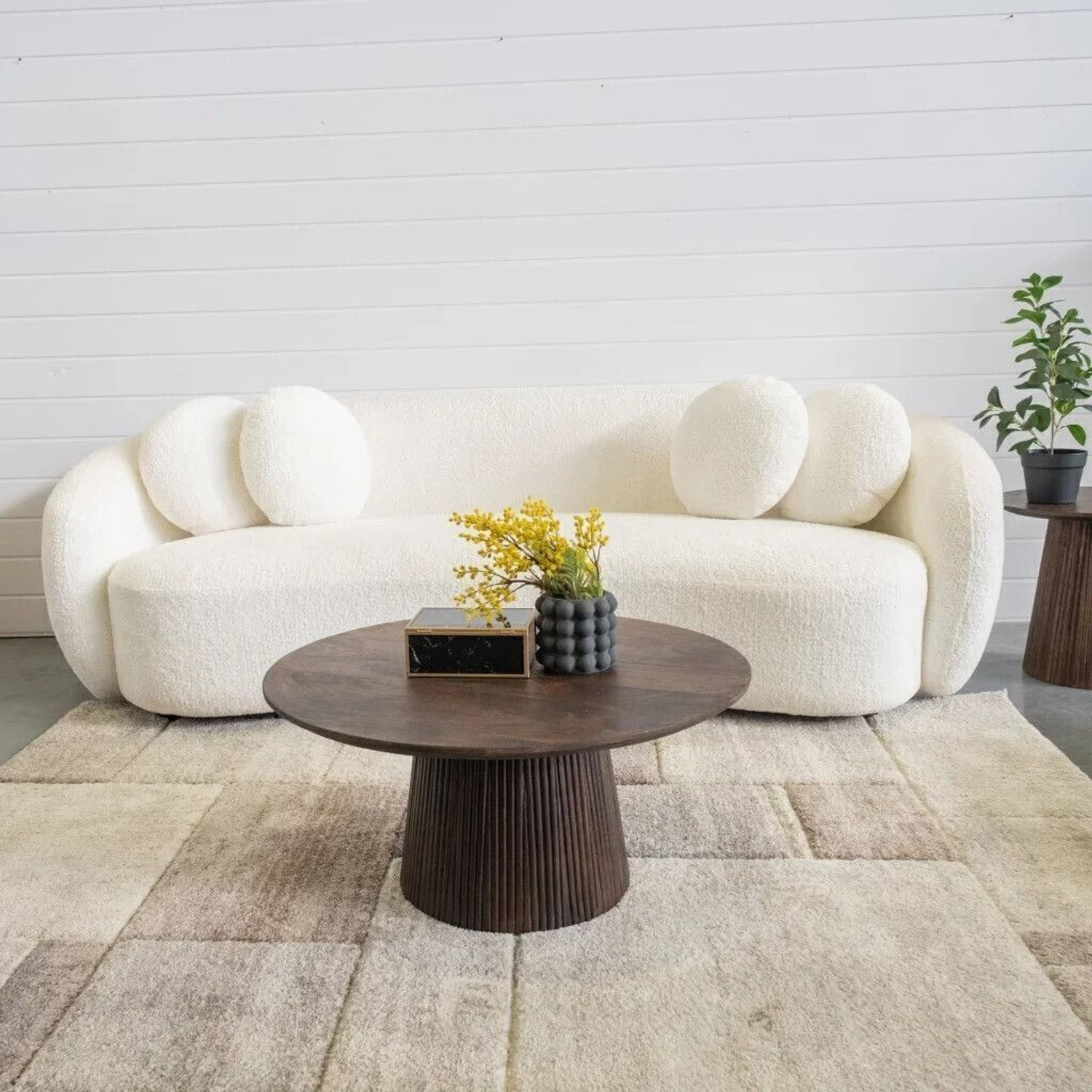 Image of WOODLOOM Alps Premium Round Coffee Table,Solid Mango Wood,Fluted Base Solid Wood Coffee Table (Finish Color - BROWN, Pre-assembled)