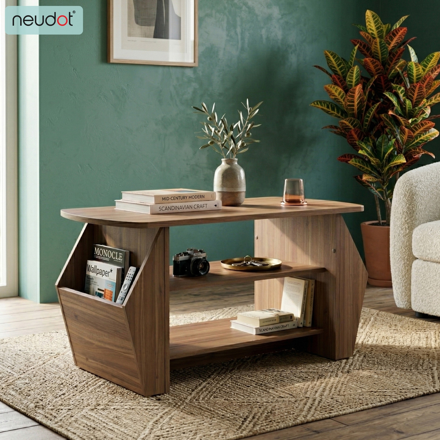 Image of YESMOM Modern TV Unit with Storage Shelves | Wooden Entertainment Stand Engineered Wood Coffee Table (Finish Color - Jungle, DIY(Do-It-Yourself))