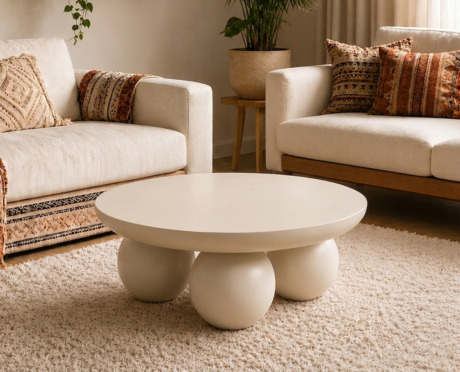Image of WOODLOOM Alps Premium Round Coffee Table,Solid Mango Wood,Fluted Base Solid Wood Coffee Table (Finish Color - BROWN, Pre-assembled)
