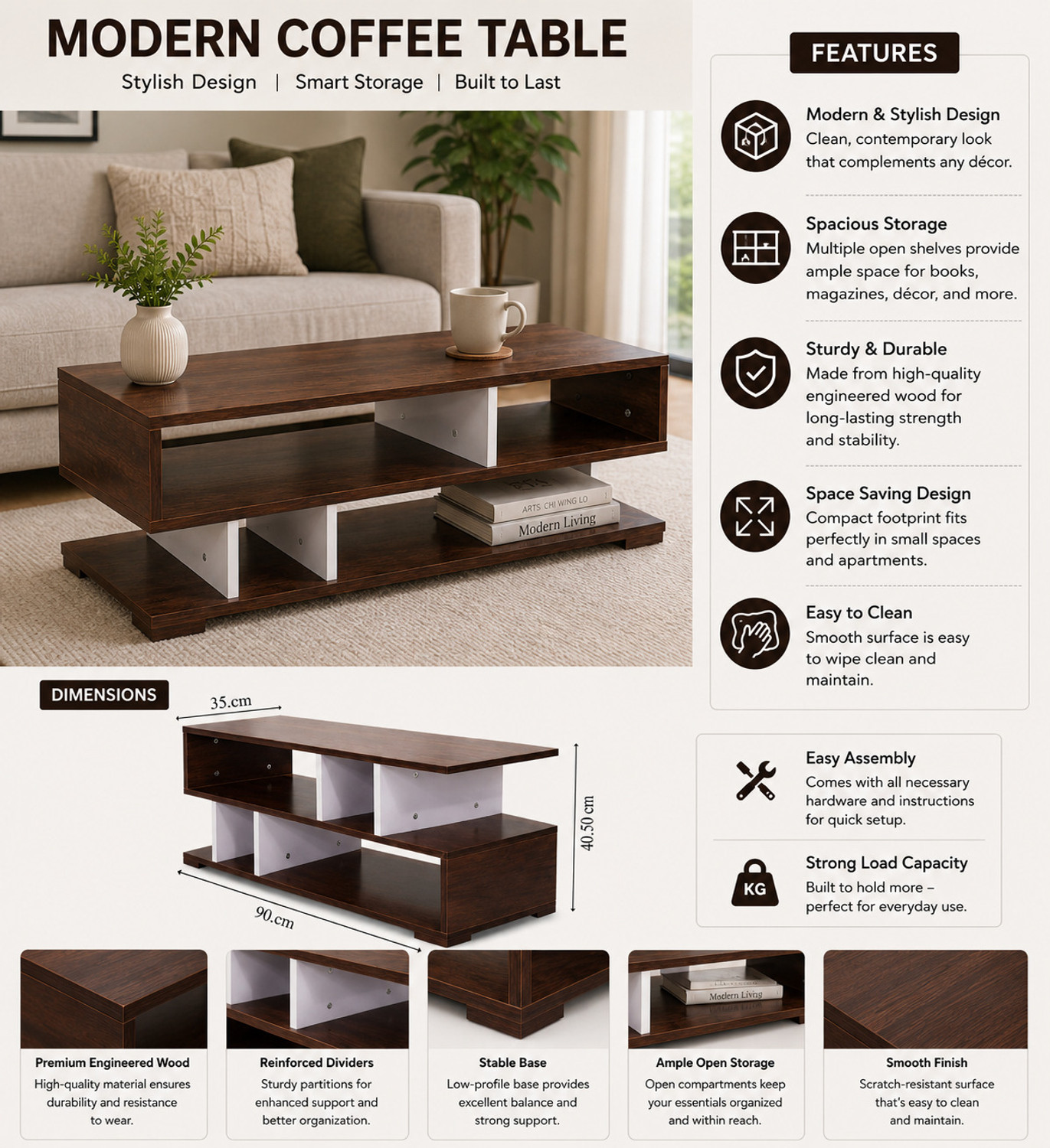 Image of YESMOM Modern TV Unit with Storage Shelves | Wooden Entertainment Stand Engineered Wood Coffee Table (Finish Color - Jungle, DIY(Do-It-Yourself))