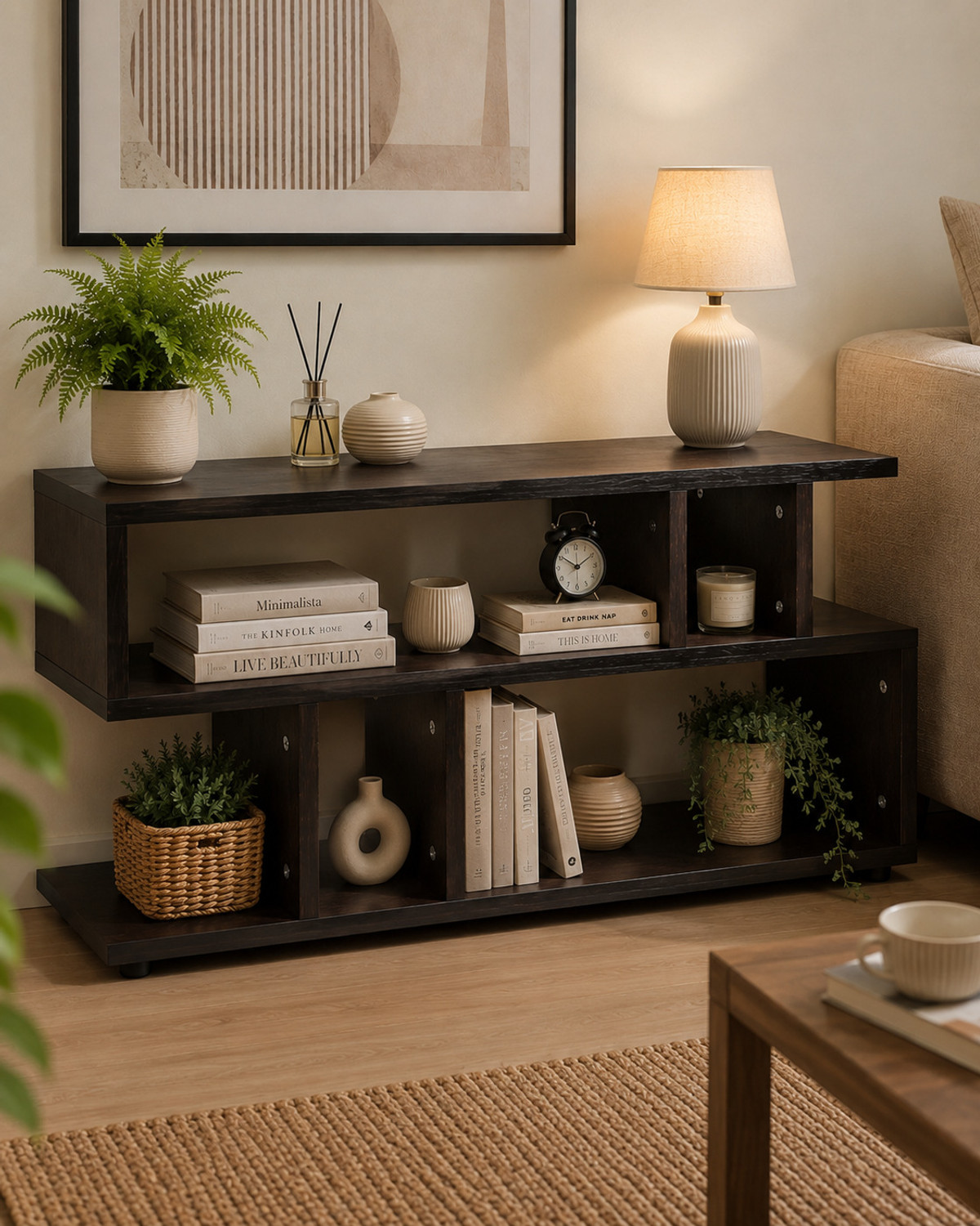 Image of YESMOM Modern TV Unit with Storage Shelves | Wooden Entertainment Stand Engineered Wood Coffee Table (Finish Color - Jungle, DIY(Do-It-Yourself))