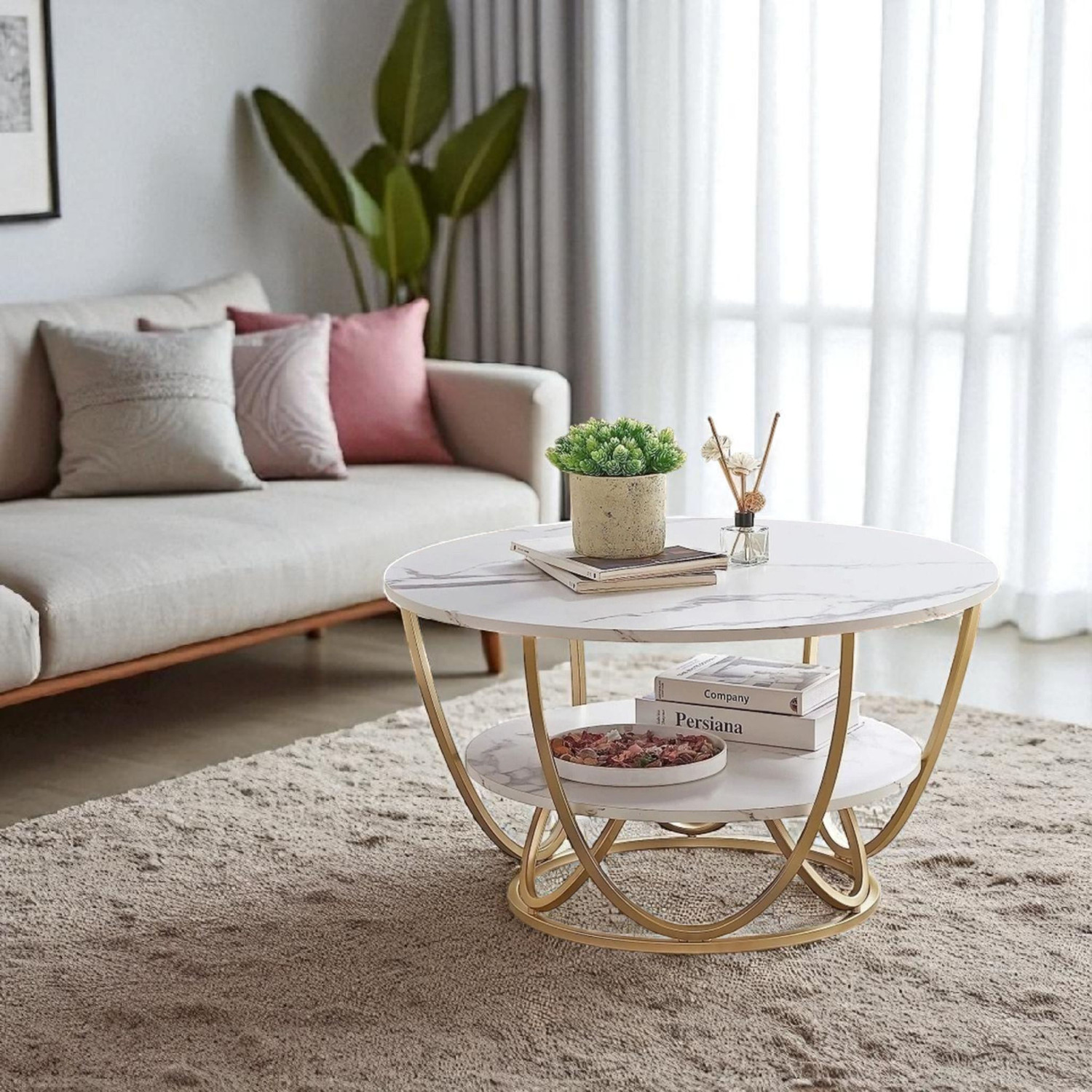 Image of A S Handicrafts Engineered Wood Coffee Table (Finish Color - GOLD, Pre-assembled)