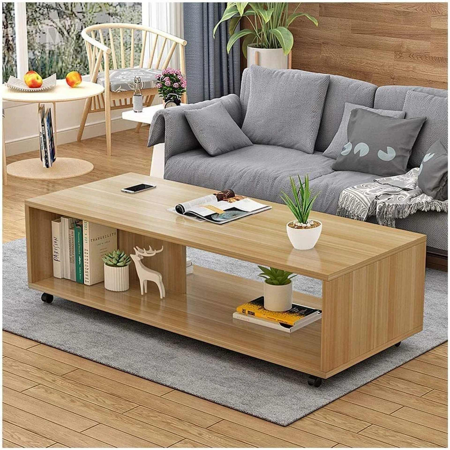 Image of YESMOM Modern TV Unit with Storage Shelves | Wooden Entertainment Stand Engineered Wood Coffee Table (Finish Color - Jungle, DIY(Do-It-Yourself))