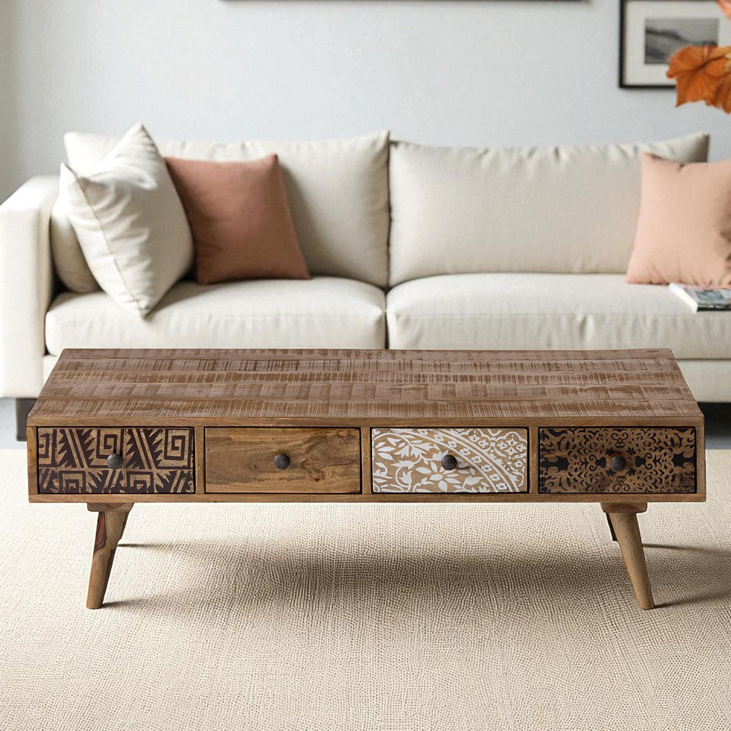 Image of Allie Wood Vertical Strips Round Sheesham (Rosewood ) Solid Wood Coffee Table (Finish Color - Honey Finish, Pre-assembled)