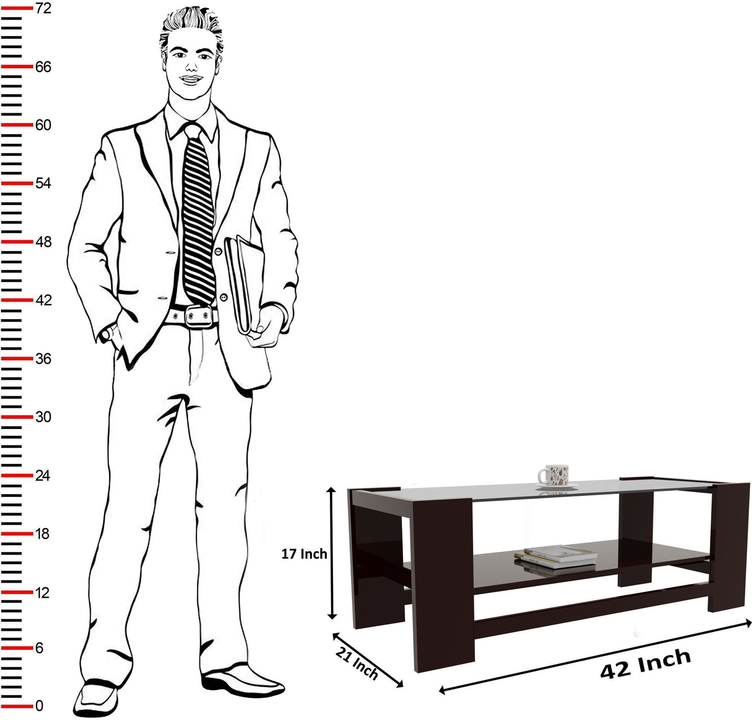 Image of ELTOP Wooden Furniture Center /Tea Table with Glass Engineered Wood Coffee Table (Finish Color - Brown, Knock Down)
