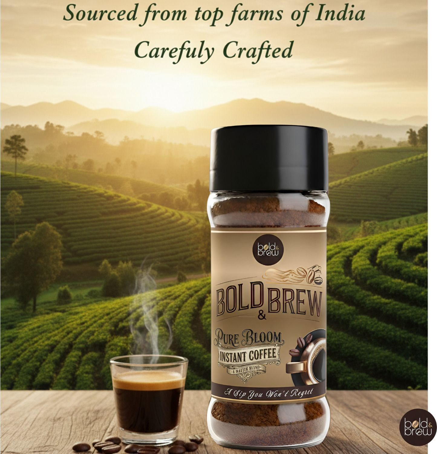 Image of Bold & Brew Pure Instant Coffee Powder | Premium Coffee | Rich Aroma & Strong Taste Instant Coffee (2 x 100 g, Pure Flavoured)