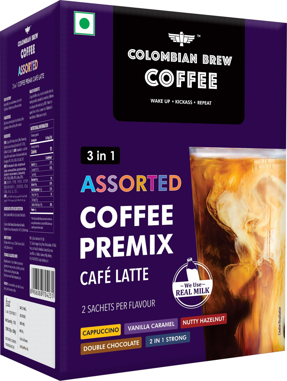 Image of Colombian Brew colombianbrew 3 in 1 Assorted Insta Coffee Premix 3in1, 2Sachetper Instant Coffee (180 g, Hazelnut Flavoured)