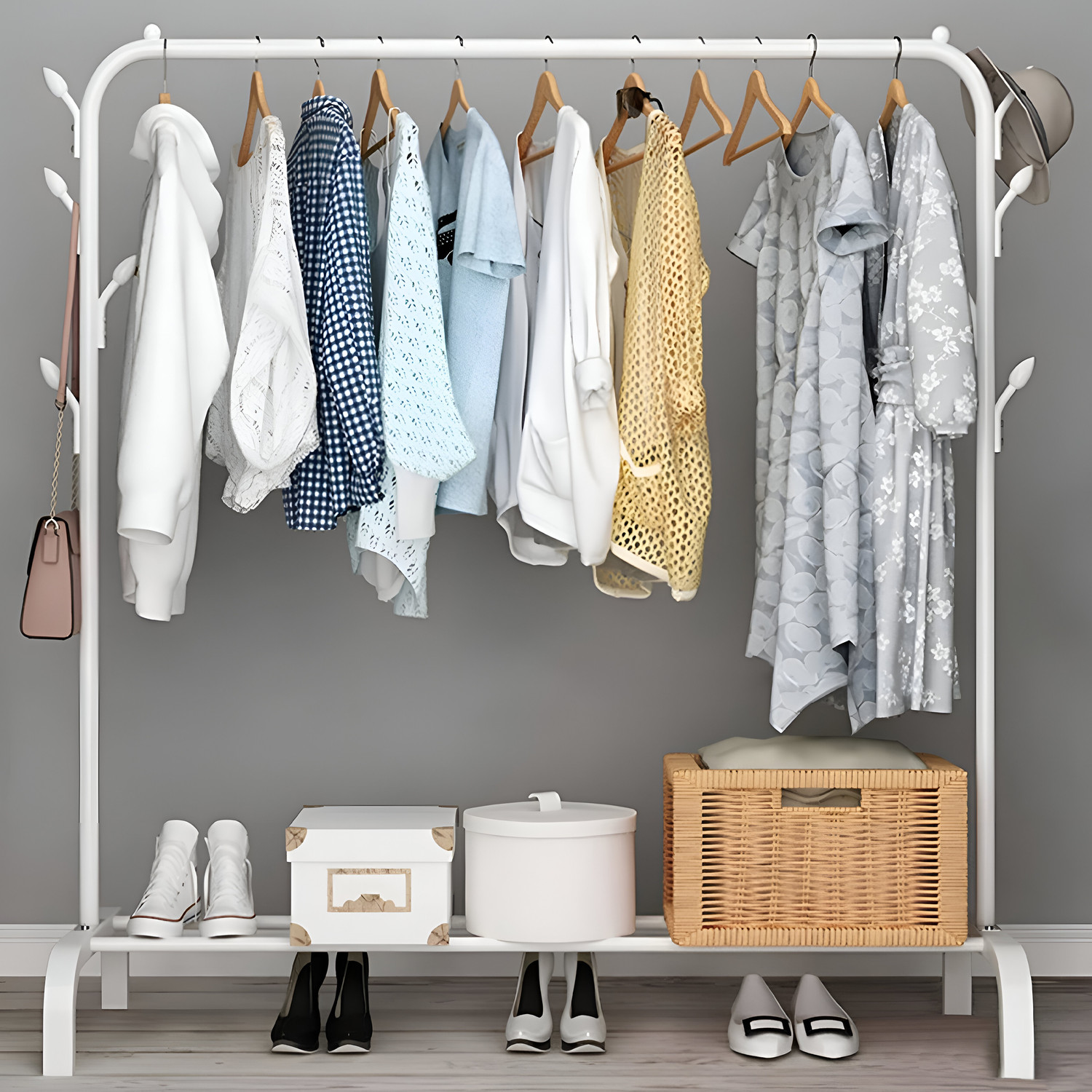 Image of FurniGully 5 Layer Multiuse Wardrobe Storage Rack for Home |Durable & Portable Metal Pipe Carbon Steel Collapsible Wardrobe (Finish Color - 5L, MATTE, Knock Down)