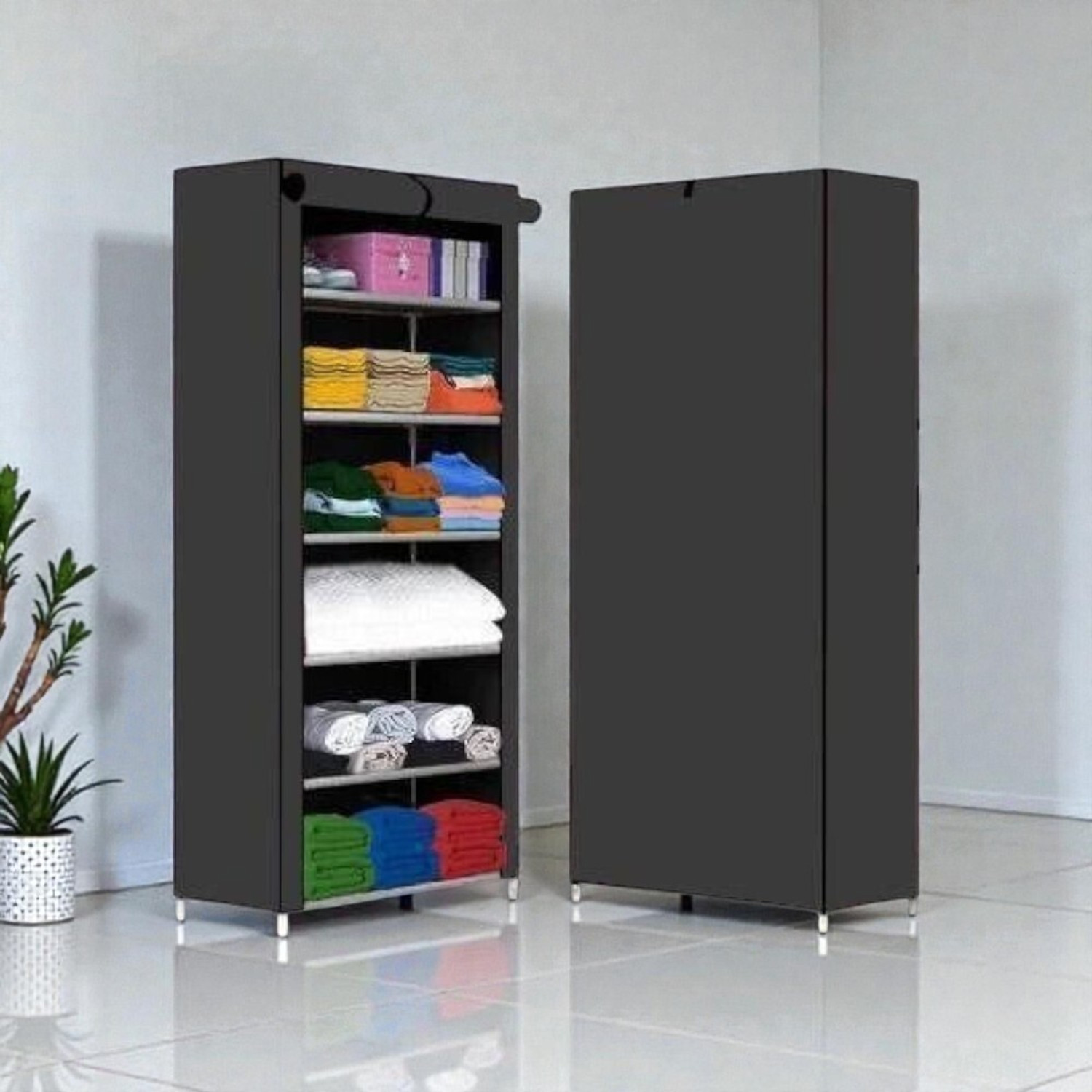 Image of APNEK SpaceSaver Fabric Collapsible Wardrobe PP Collapsible Wardrobe (Finish Color - Grey, DIY(Do-It-Yourself))