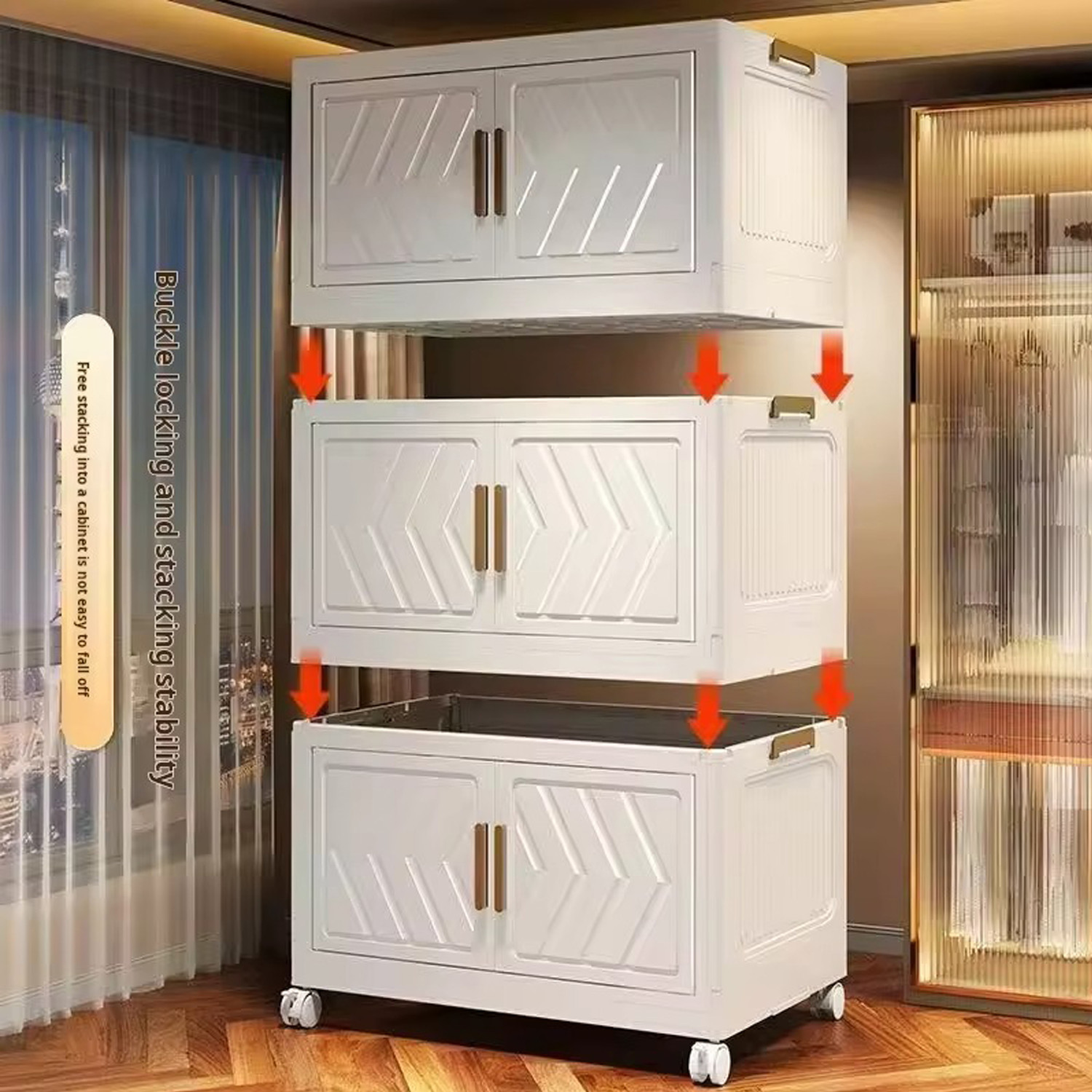 Image of Vozica 1 x 4 Door Storage Cabinet PP Collapsible Wardrobe (Finish Color - WHITE 4 BINS, DIY(Do-It-Yourself))