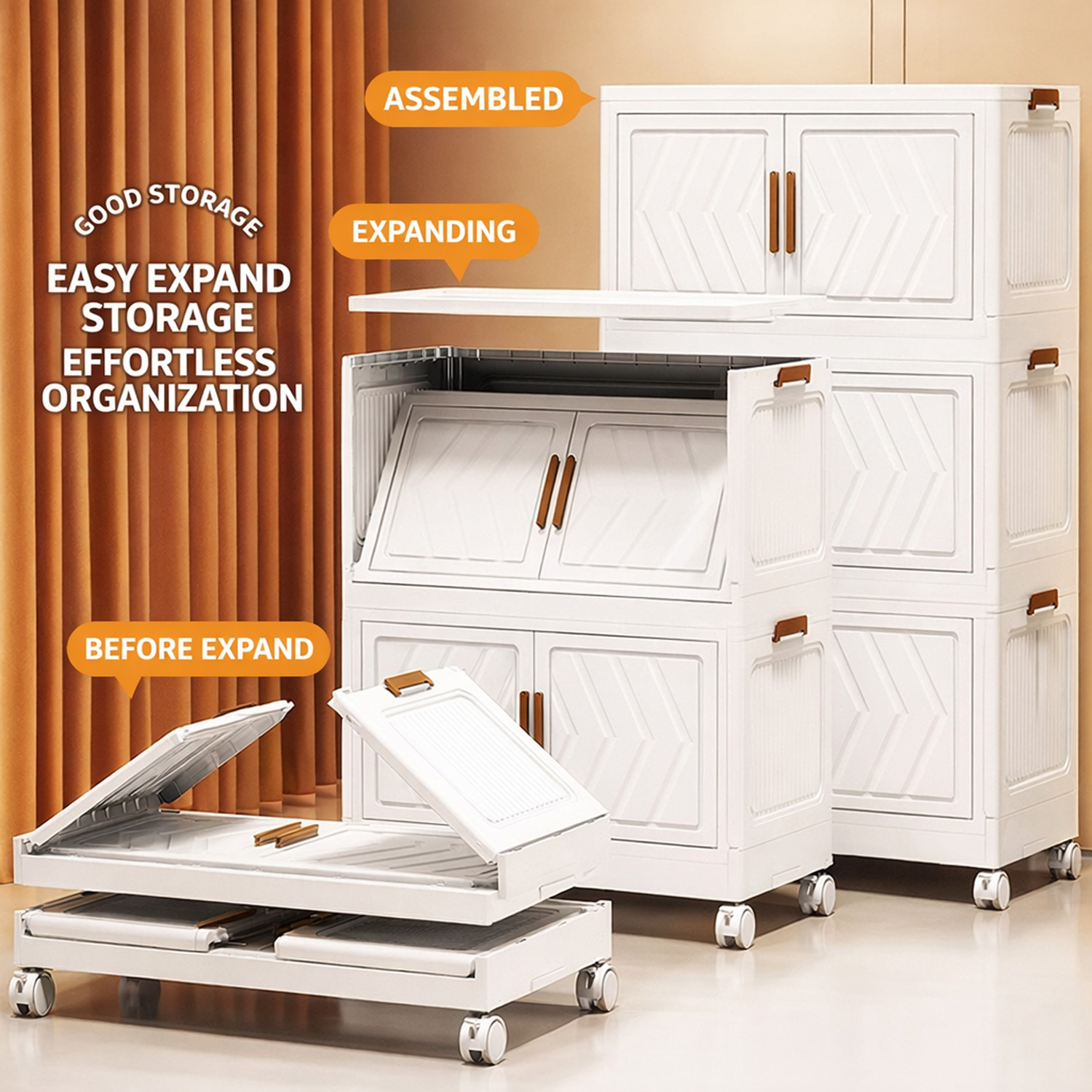 Image of Sasimo 8-Door 4-Shelf Plastic foldable Cupboard PC Collapsible Wardrobe (Finish Color - 4-White, DIY(Do-It-Yourself))