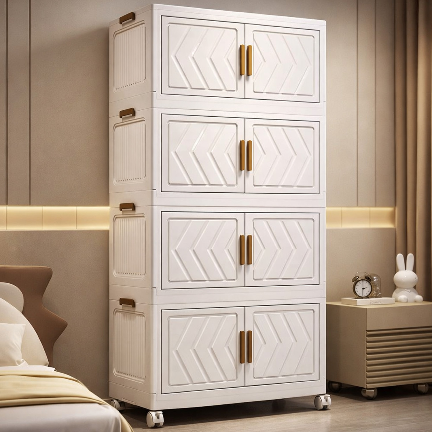 Image of Sasimo 8-Door 4-Shelf Plastic foldable Cupboard PC Collapsible Wardrobe (Finish Color - 4-White, DIY(Do-It-Yourself))