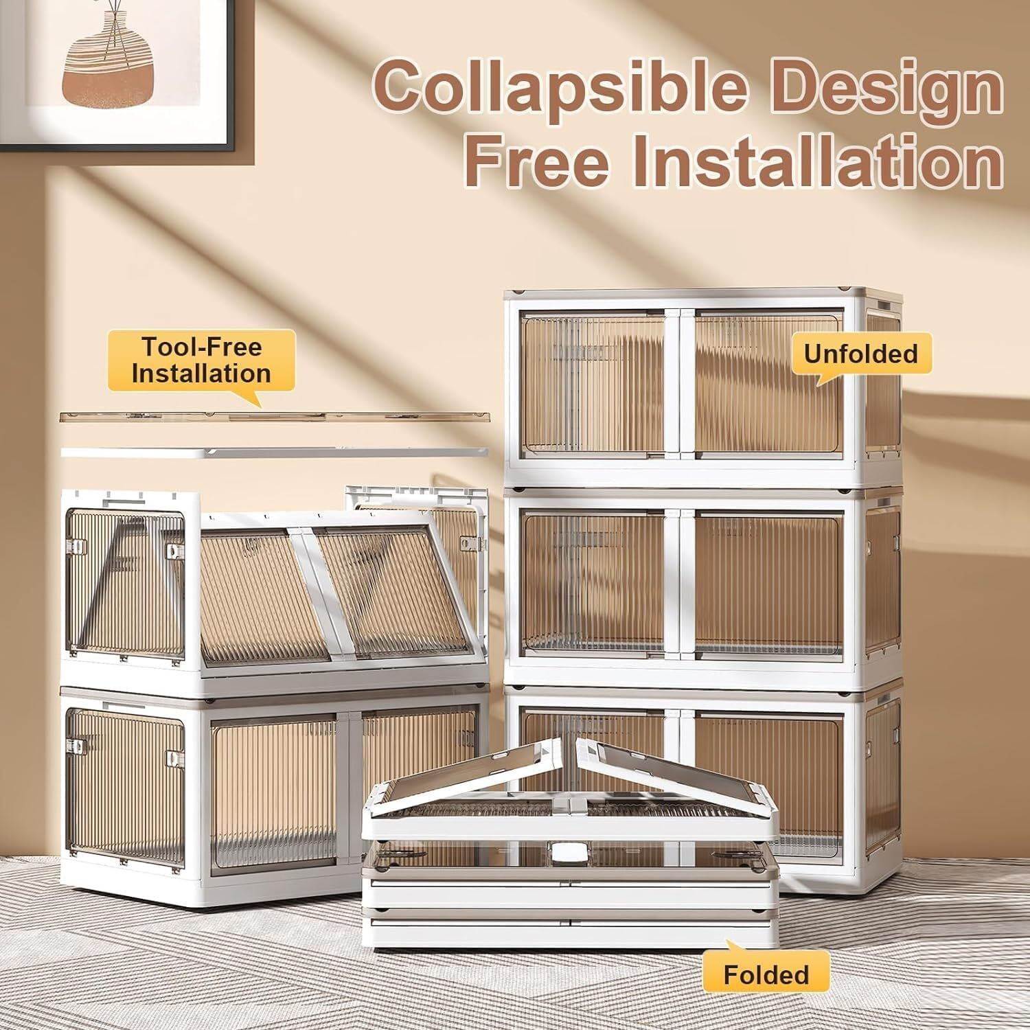 Image of Evrum 6-Shelf Plastic Collapsible Cupboard PC Collapsible Wardrobe (Finish Color - WHITE-BIN6, DIY(Do-It-Yourself))