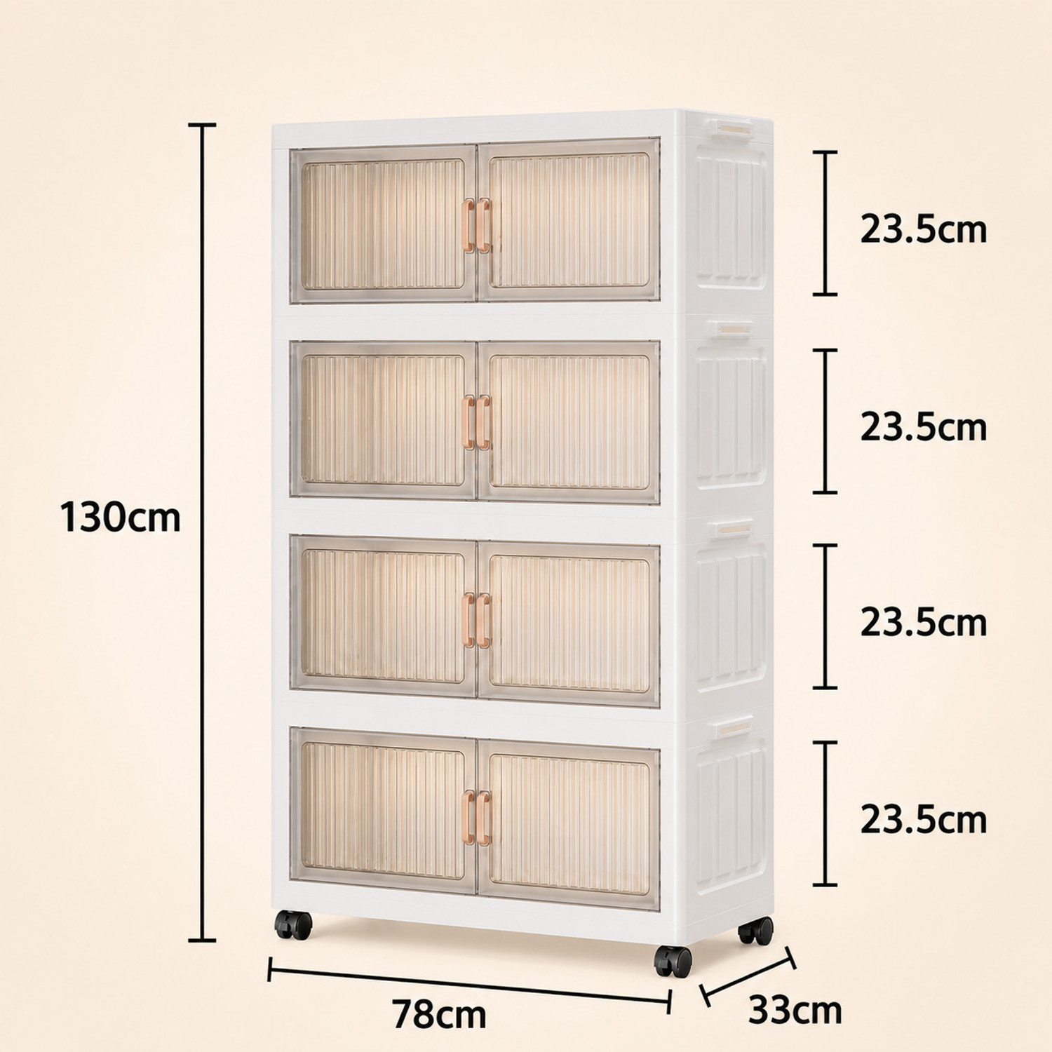 Image of KriShyam Modular Plastic Storage Cabinet with Frosted Doors& Wheels|Multi-Layer Clothes PP Collapsible Wardrobe (Finish Color - 4 Layer - 4 Transparent Door (White), DIY(Do-It-Yourself))