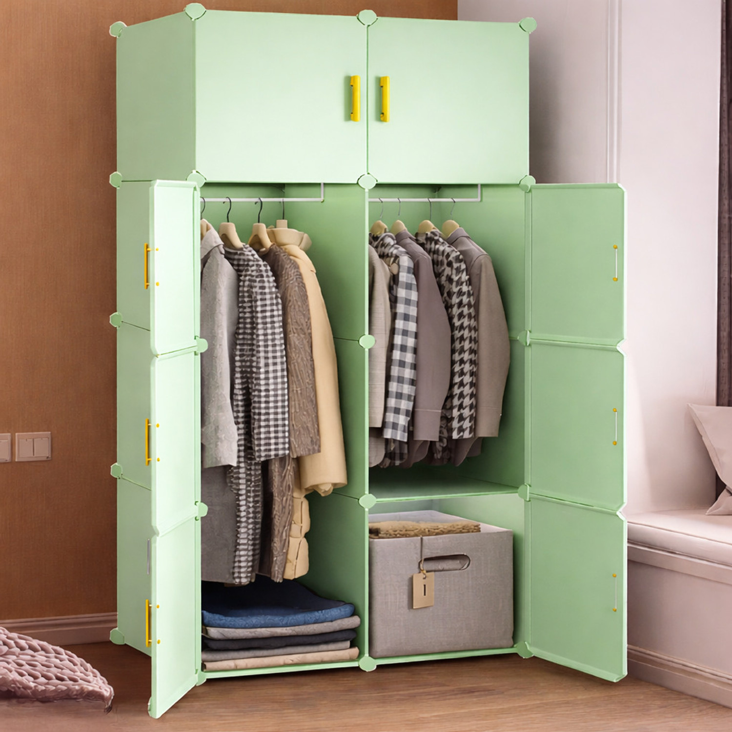 Image of Vozica 1 x 4 Door Storage Cabinet PP Collapsible Wardrobe (Finish Color - WHITE 4 BINS, DIY(Do-It-Yourself))
