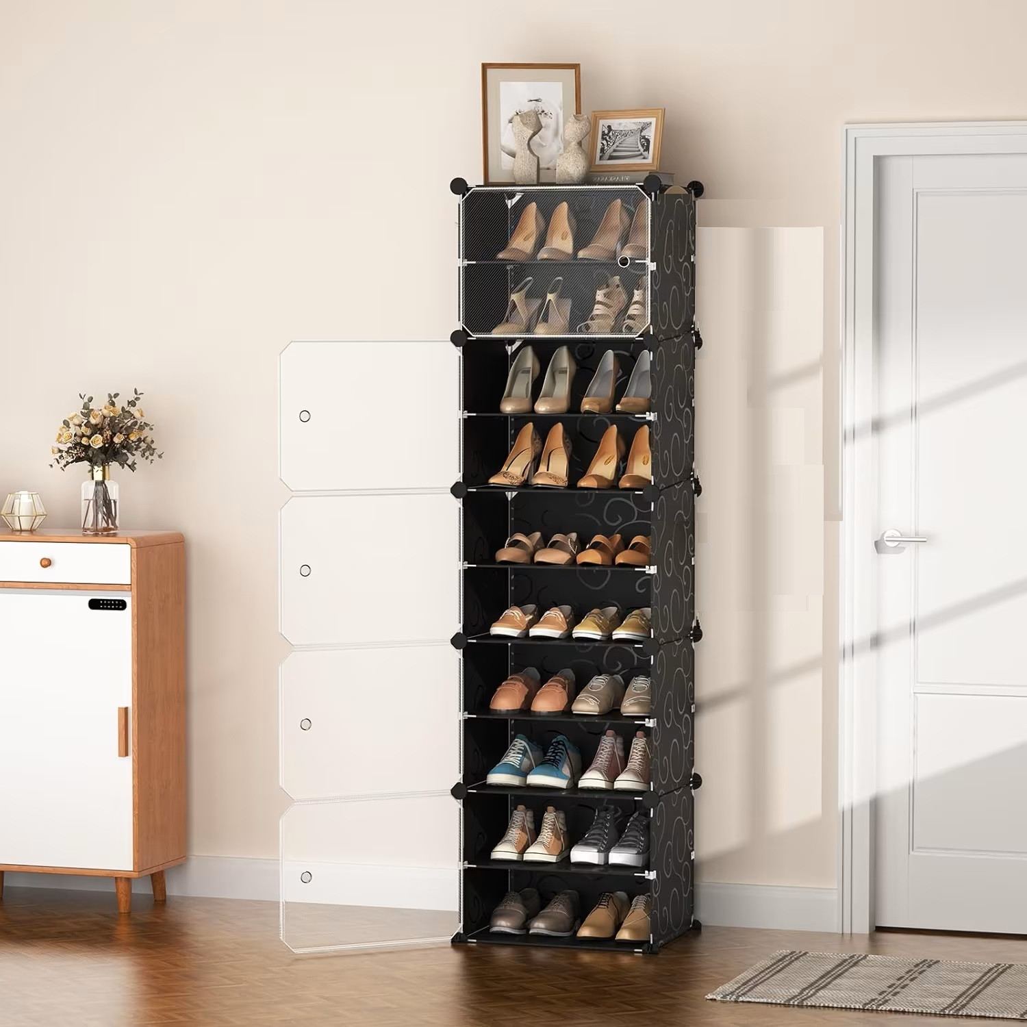 Image of PYXBE 10-Door-10-Shelf Plastic Shoe Rack Storage Organizer for Home BedroomBalcony Plastic Shoe Rack (10-Door-10-Shelf, 10 Shelves, DIY(Do-It-Yourself))