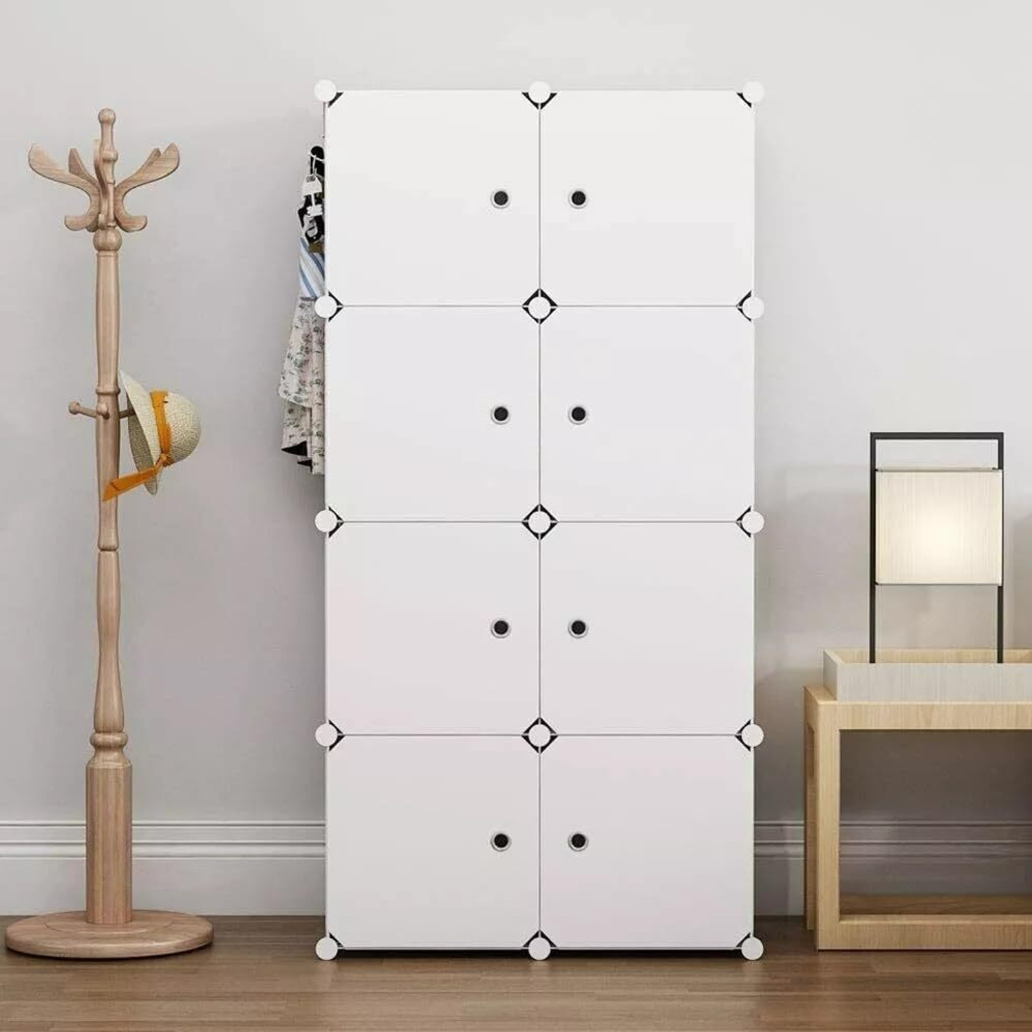 Image of Hemovia 8-Door 8-Shelf Plastic kids Collapsible Cupboard PC Collapsible Wardrobe PC Collapsible Wardrobe (Finish Color - White-J4, DIY(Do-It-Yourself))