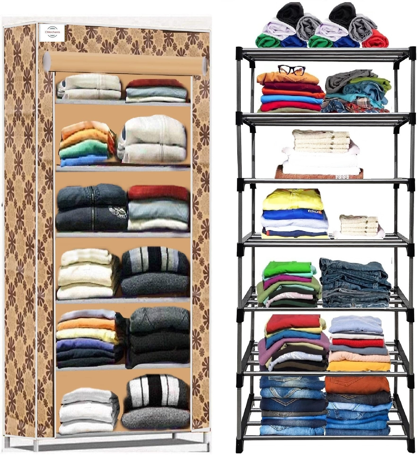 Image of APNEK SpaceSaver Fabric Collapsible Wardrobe PP Collapsible Wardrobe (Finish Color - Grey, DIY(Do-It-Yourself))