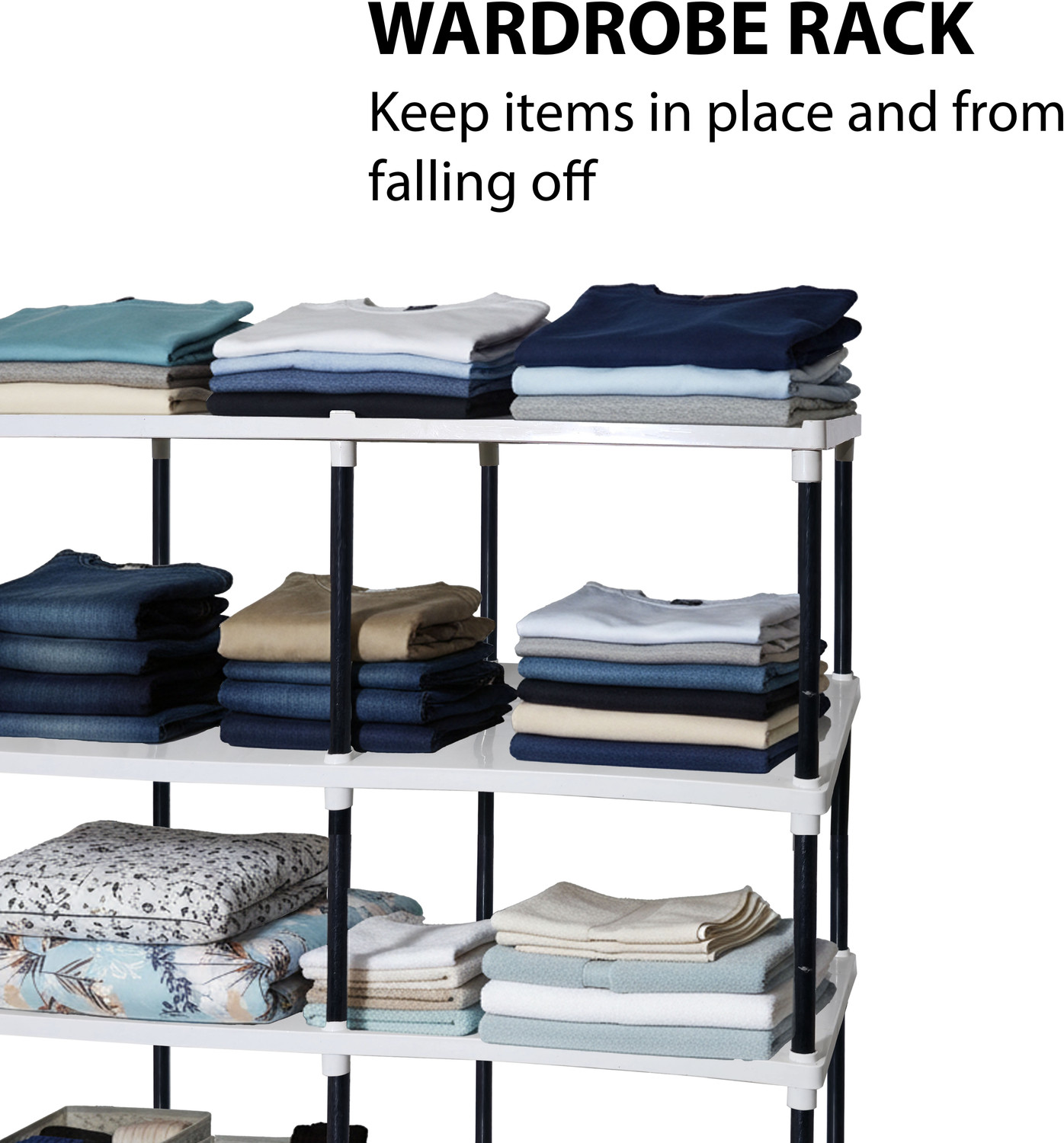 Image of FurniGully 5 Layer Multiuse Wardrobe Storage Rack for Home |Durable & Portable Metal Pipe Carbon Steel Collapsible Wardrobe (Finish Color - 5L, MATTE, Knock Down)