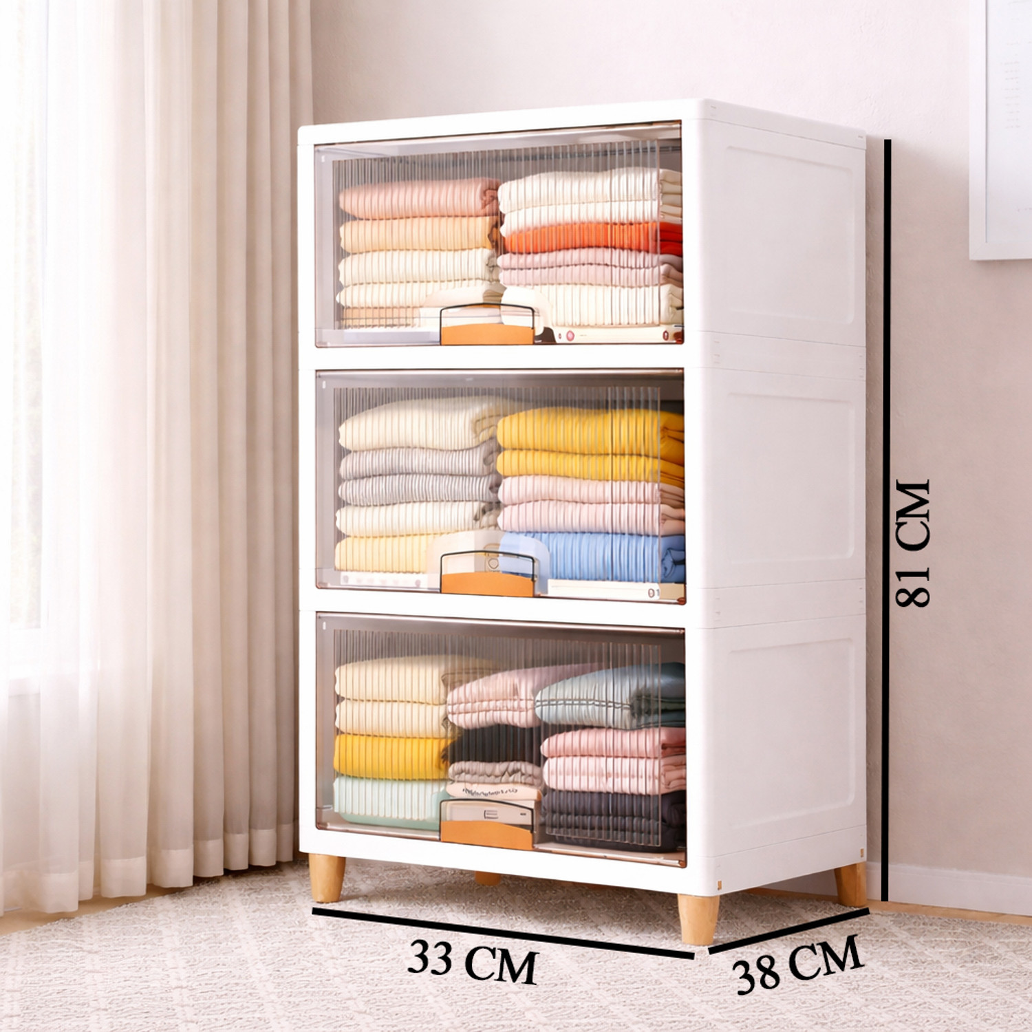 Image of Sasimo 3-Door 3-Shelf Plastic foldable Cupboard PC Collapsible Wardrobe (Finish Color - 3,Crystal White, DIY(Do-It-Yourself))