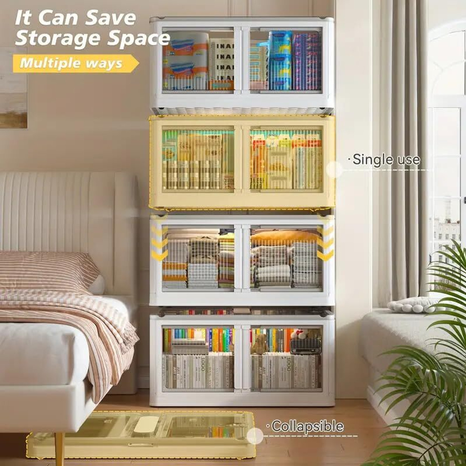 Image of Evrum 6-Shelf Plastic Collapsible Cupboard PC Collapsible Wardrobe (Finish Color - WHITE-BIN6, DIY(Do-It-Yourself))