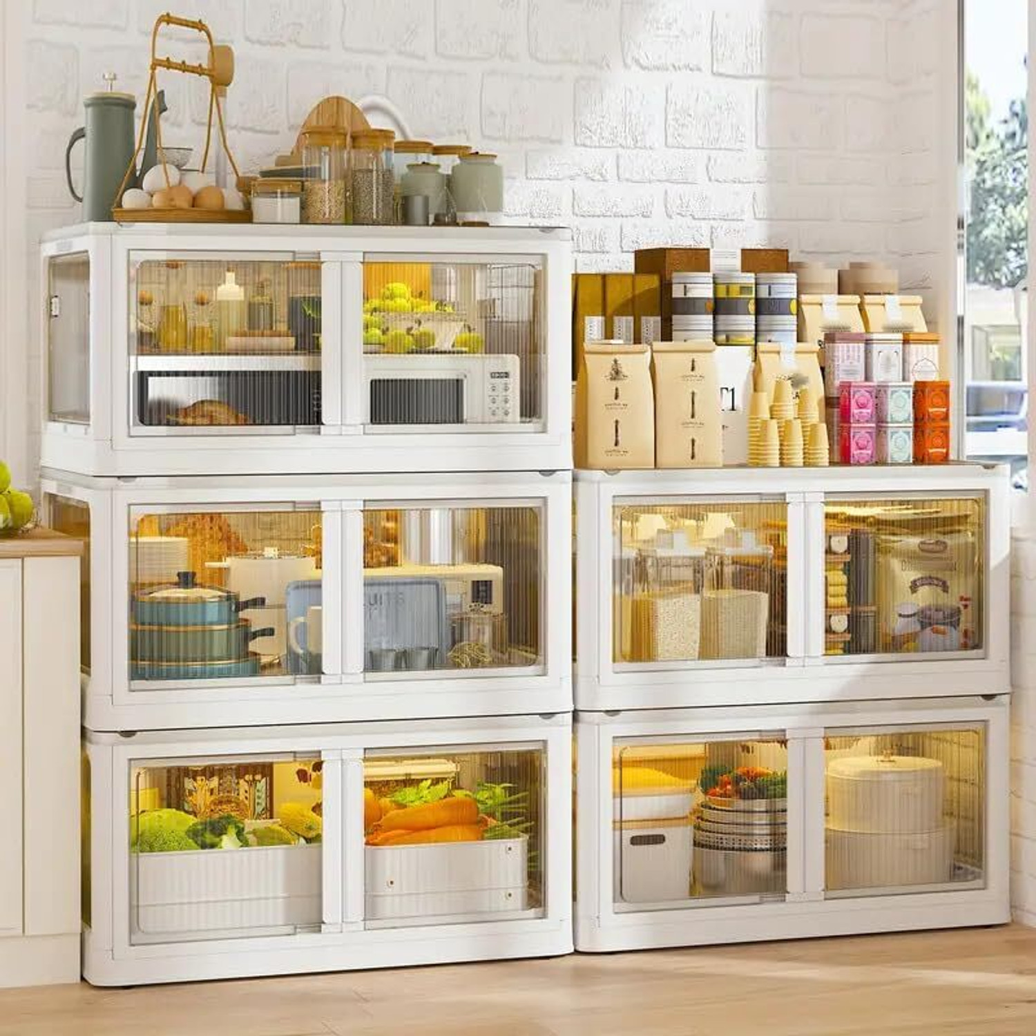 Image of Evrum 6-Shelf Plastic Collapsible Cupboard PC Collapsible Wardrobe (Finish Color - WHITE-BIN6, DIY(Do-It-Yourself))
