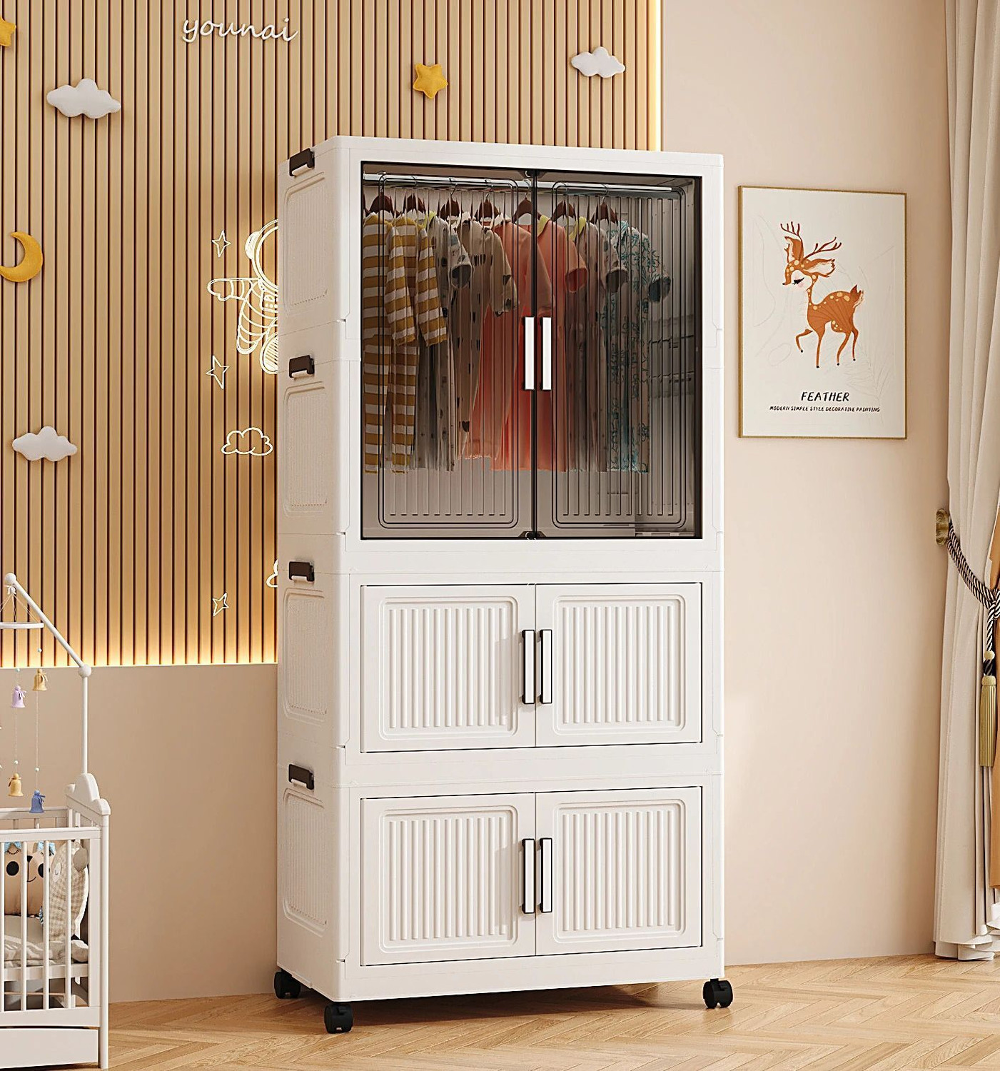Image of Sasimo 8-Door 4-Shelf Plastic foldable Cupboard PC Collapsible Wardrobe (Finish Color - 4-White, DIY(Do-It-Yourself))