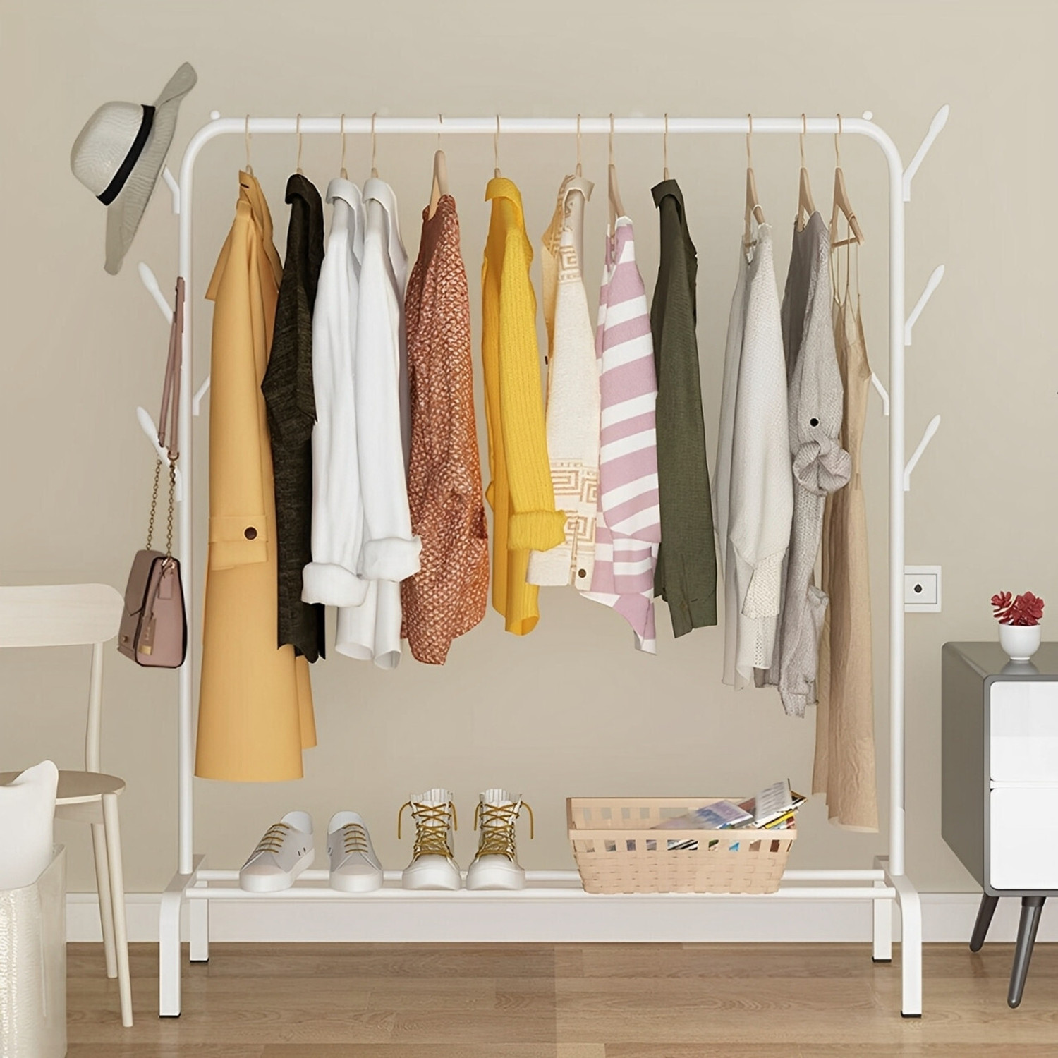 Image of Sasimo 1 Door 3 Shelf Open Coat clothes hanger stand PP PC Collapsible Wardrobe (Finish Color - 3,Black, DIY(Do-It-Yourself))