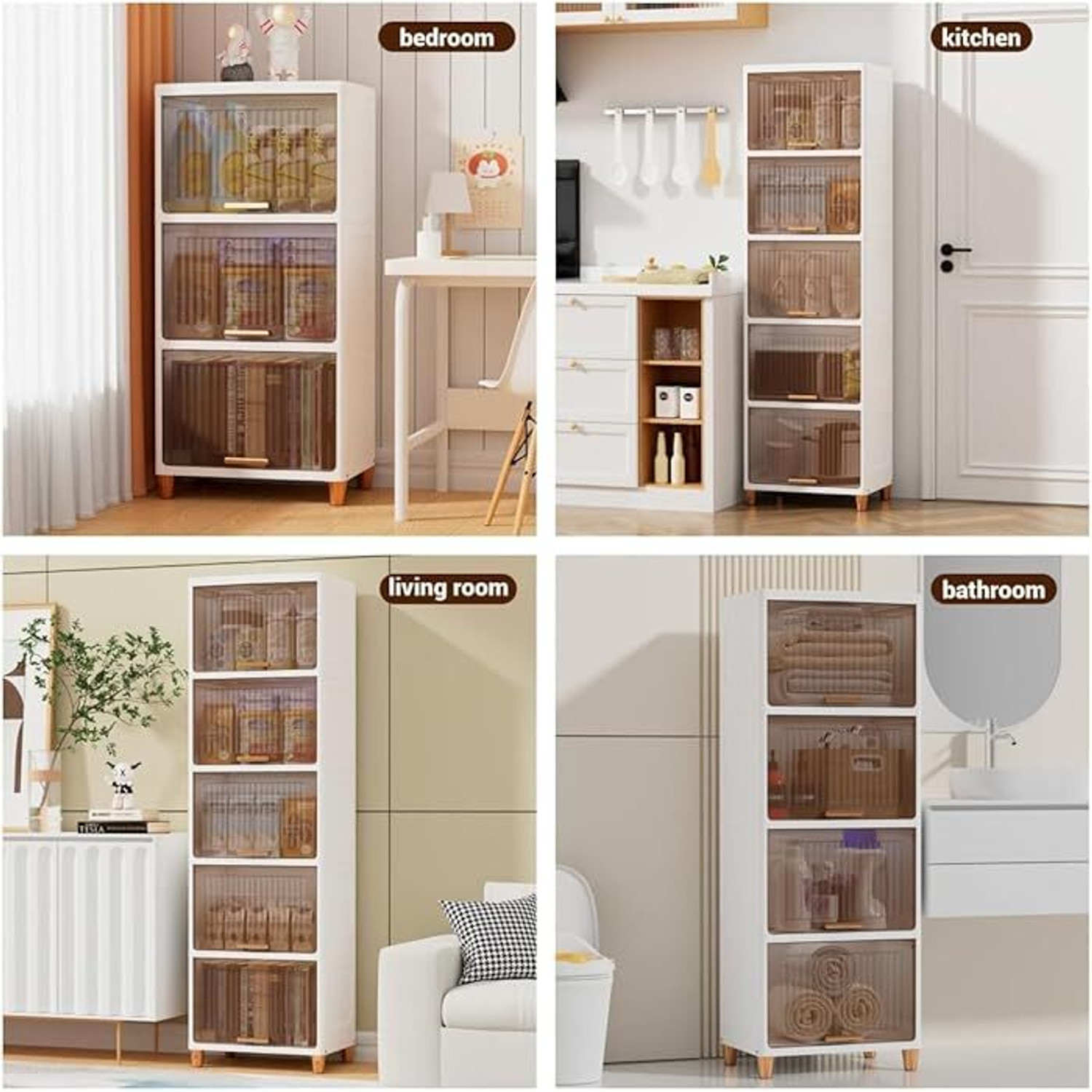 Image of Sasimo 3-Door 3-Shelf Plastic foldable Cupboard PC Collapsible Wardrobe (Finish Color - 3,Crystal White, DIY(Do-It-Yourself))
