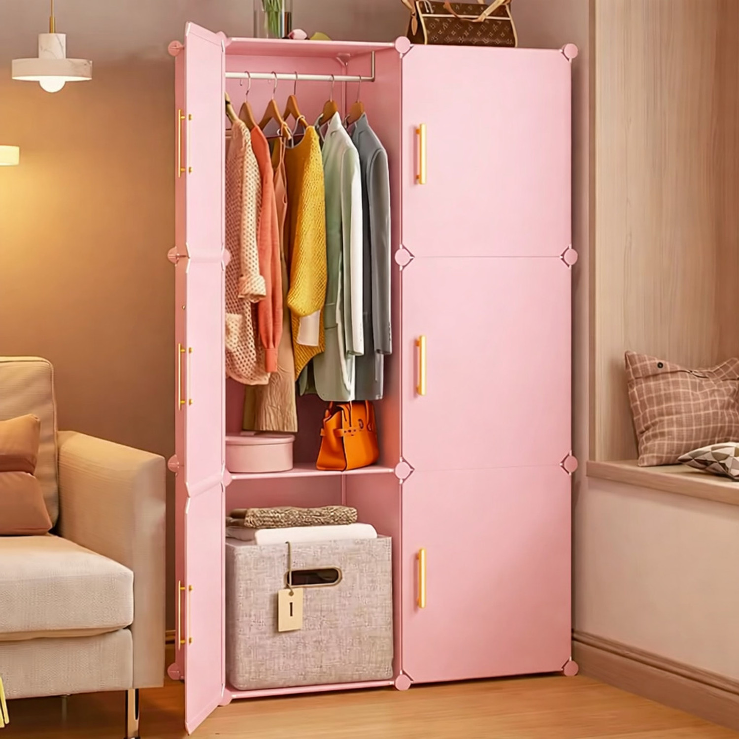 Image of Sasimo 8-Door 4-Shelf Plastic foldable Cupboard PC Collapsible Wardrobe (Finish Color - 4-White, DIY(Do-It-Yourself))