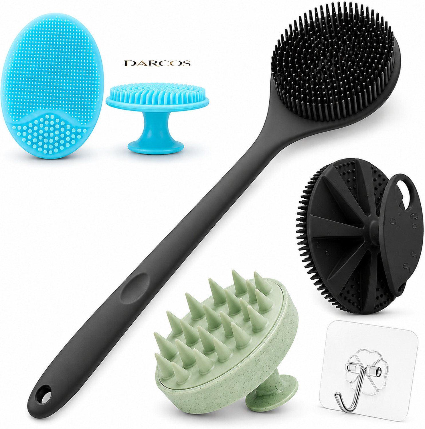 DARCOS Combo Silicon Bath Back Brush + Body Scrubber + Face Scrubber - Image 1