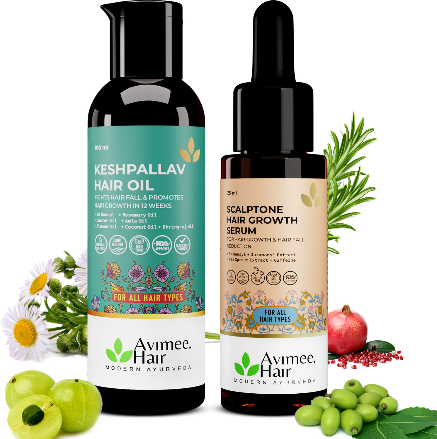 Avimee Herbal Keshpallav Hair Oil & Scalptone Serum Combo - Image 1