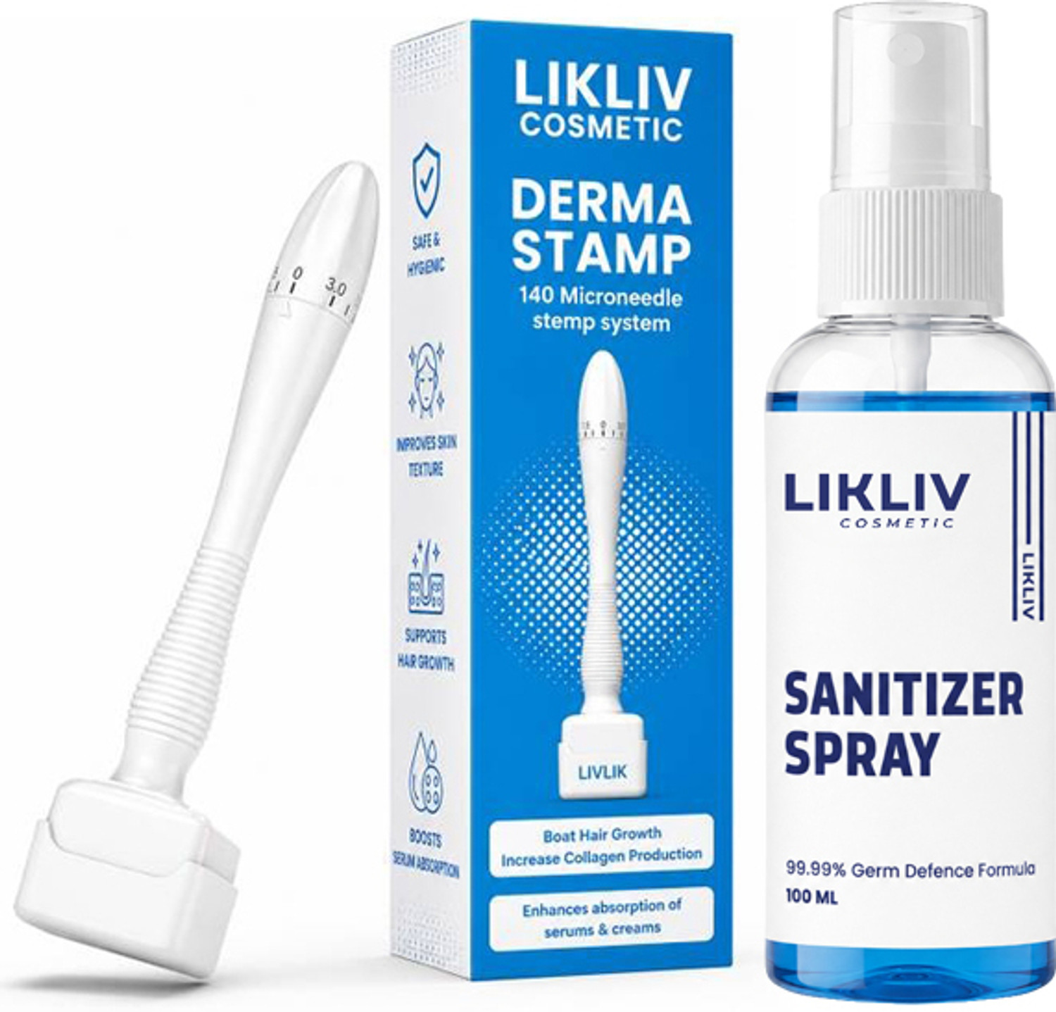 LIKLIV Derma stemp with Sanitizer Spray for Hair & Beard Growth â djustable 0~3mm | Boost Regrowth & Absorption (2 Items in the set) (2 Items in the set) - Image 1