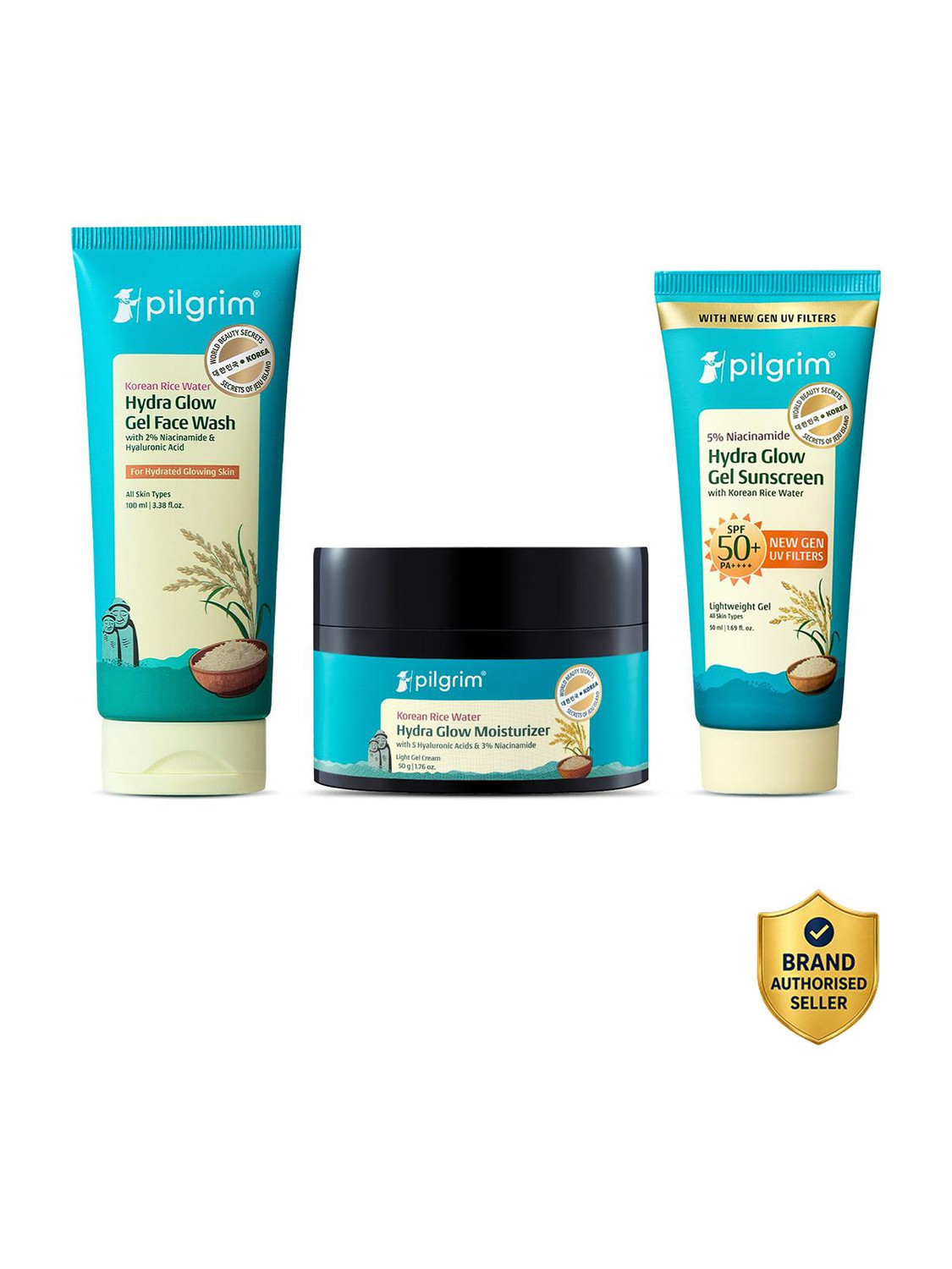 Pilgrim Korean Rice Water Facewash, Hydra Glow Moisturizer & Gel - Image 6