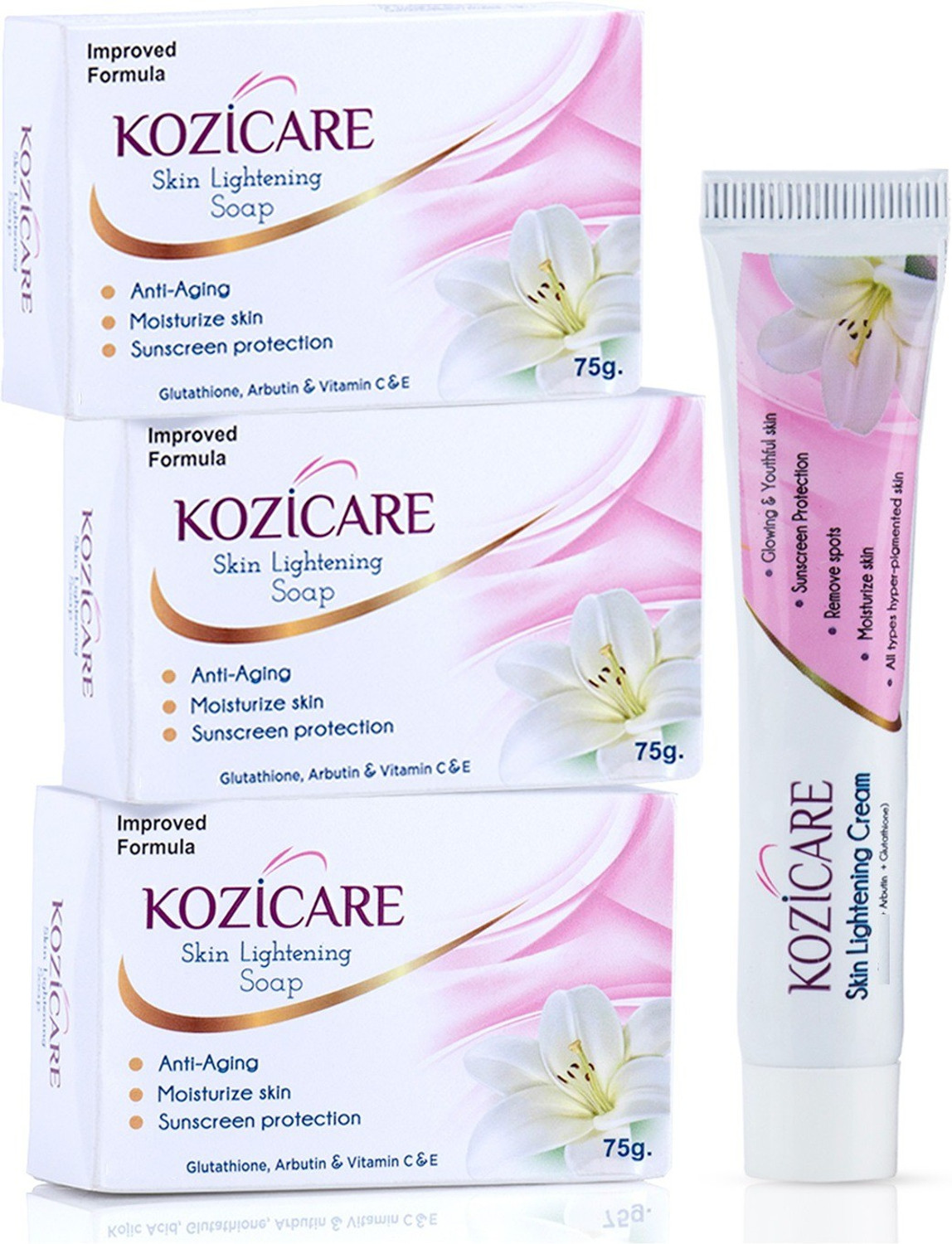 Kozicare Skin Lightening Facial Kit 3 Soap + 1 Cream - Image 1