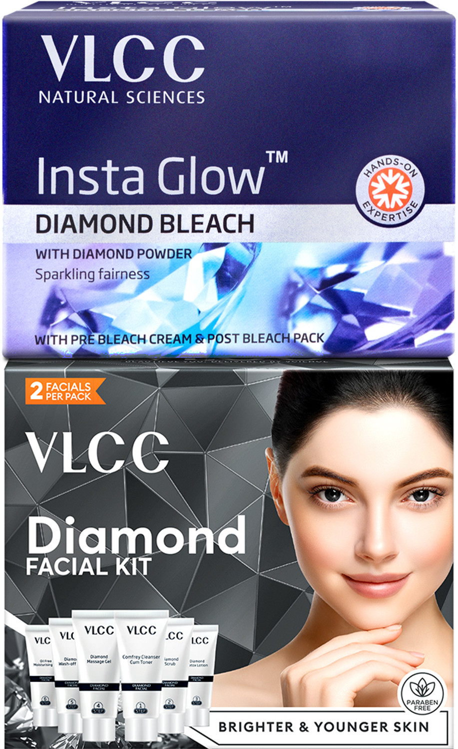 Image of VLCC Party Glow Diamond Facial Kit (6 Items in single box) - Pack of 24 (60 GM X 24) For Skin Polishing and Purification 1440 ml (144 x 10 ml)