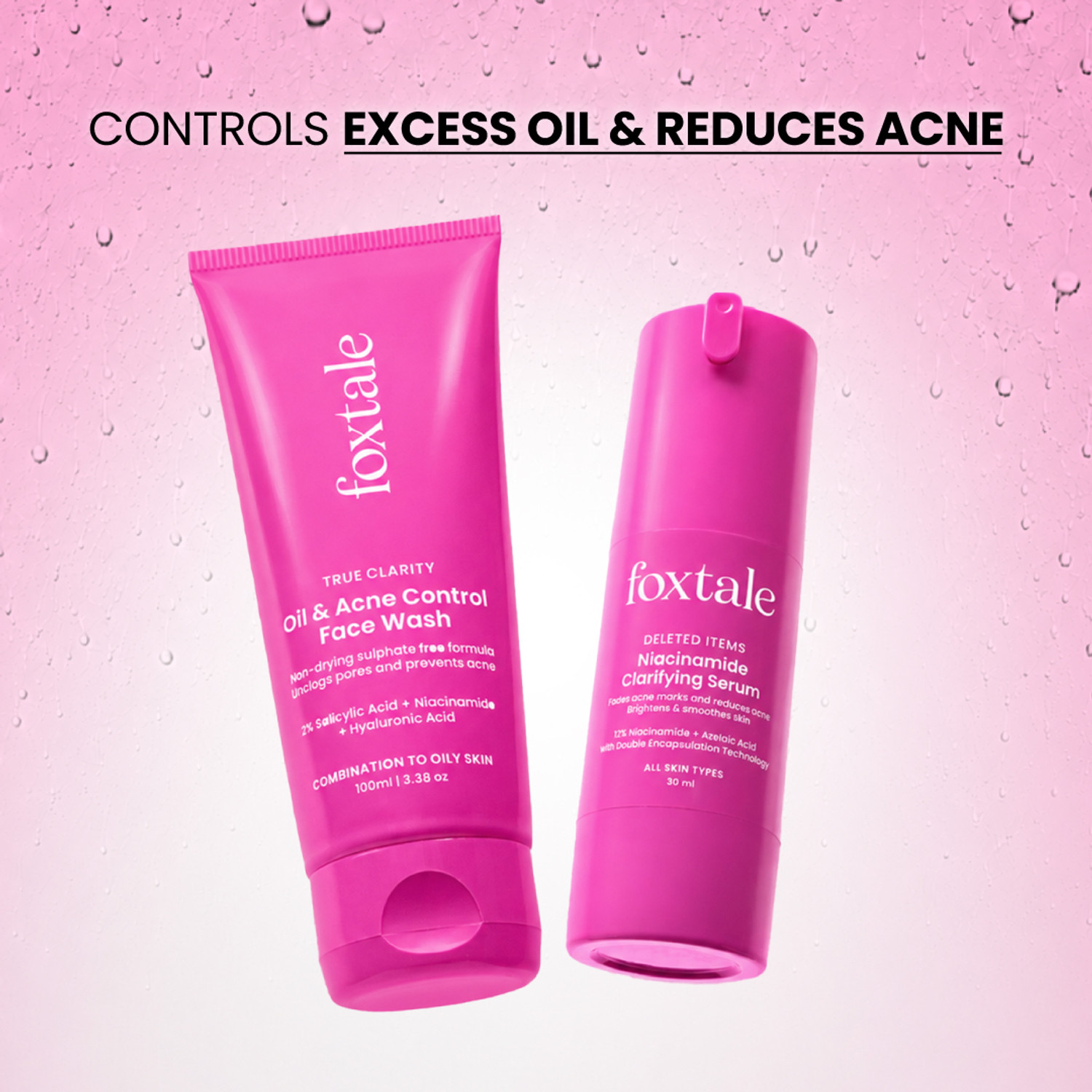 Foxtale Anti-Acne Starter Kit | Oil & Acne Face Wash 100ml + 12% Niacinamide Serum 30ml (2 Items in the set) - Image 1