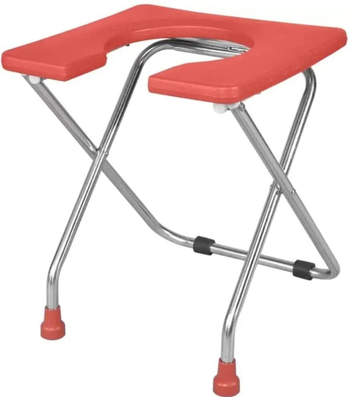 Image of BEDICIA Foldable Stainless Steel Shower Commode Chair with Pot Pregnant Women Commode Chair (Orange)