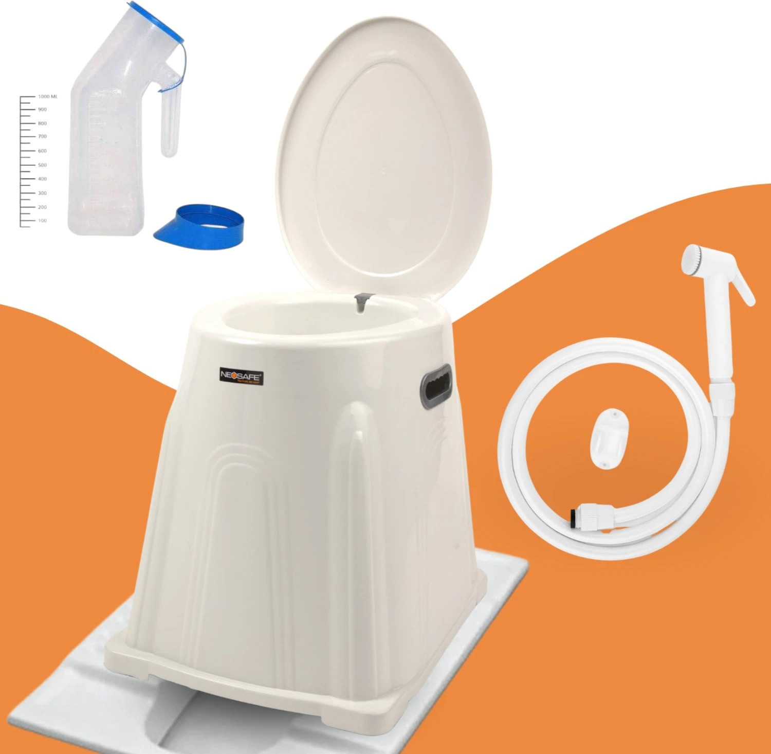 Image of BEDICIA Foldable Stainless Steel Shower Commode Chair with Pot Pregnant Women Commode Chair (Orange)