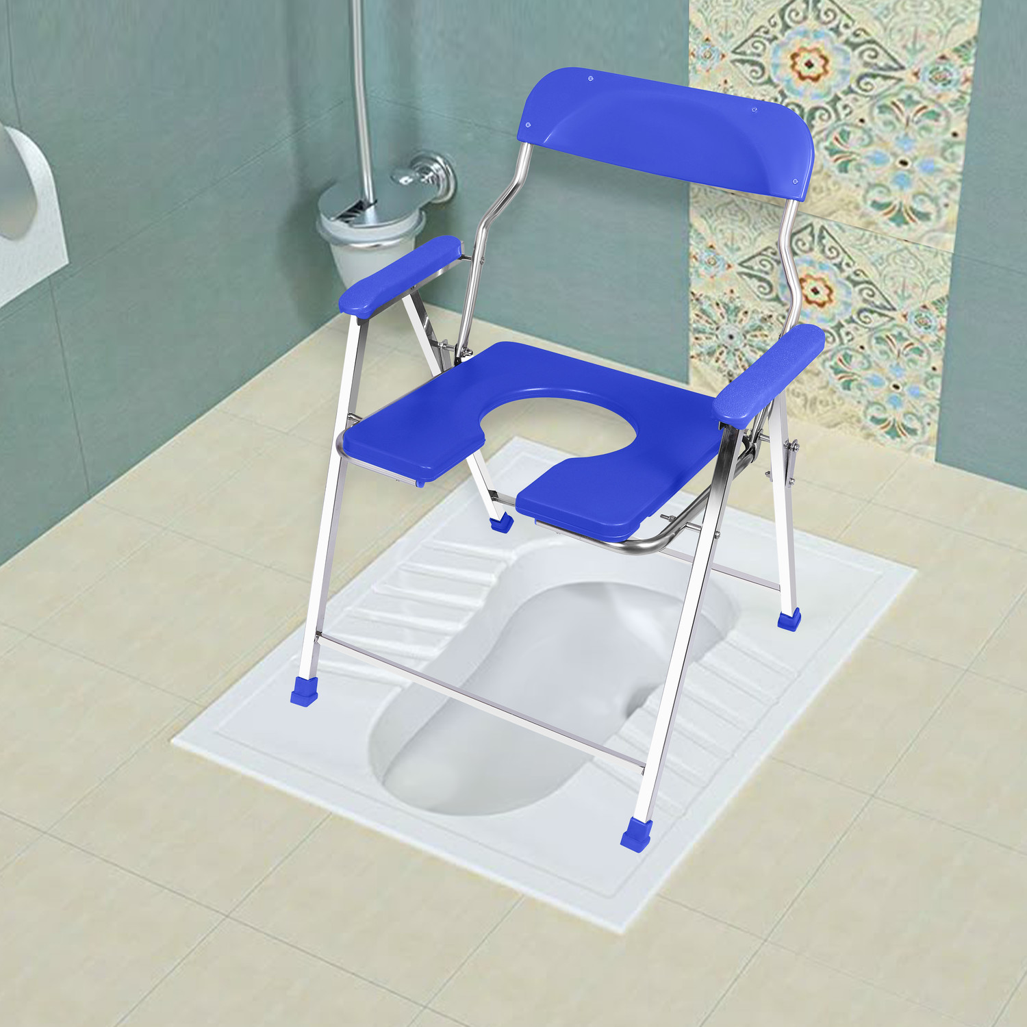 Image of coredeal Commode Chair for unisex /ADULT Comfortable Safe chair Commode Chair (Green, Silver)