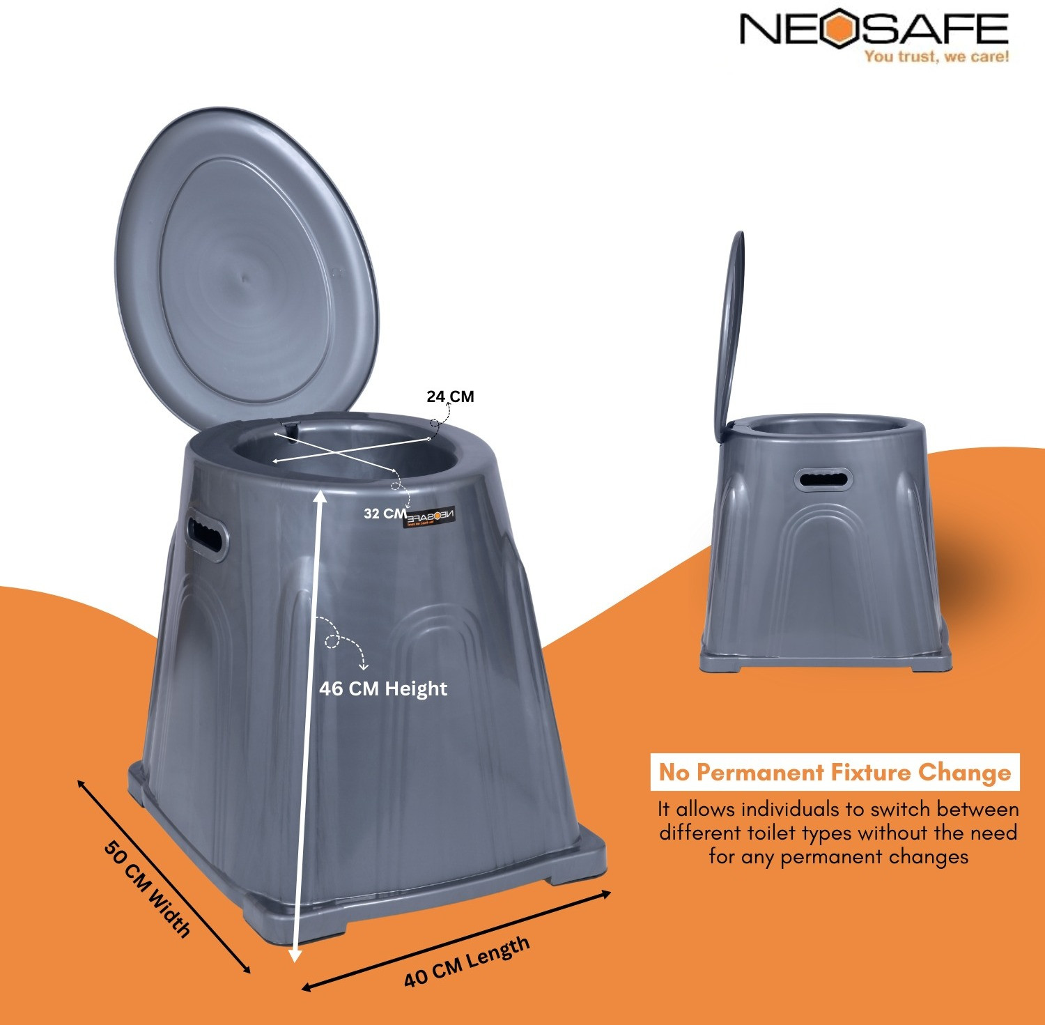 Image of REWELL Indian to Western Convertor Toilet Chair | For Adults | Portable Commode Shower Chair (Grey)