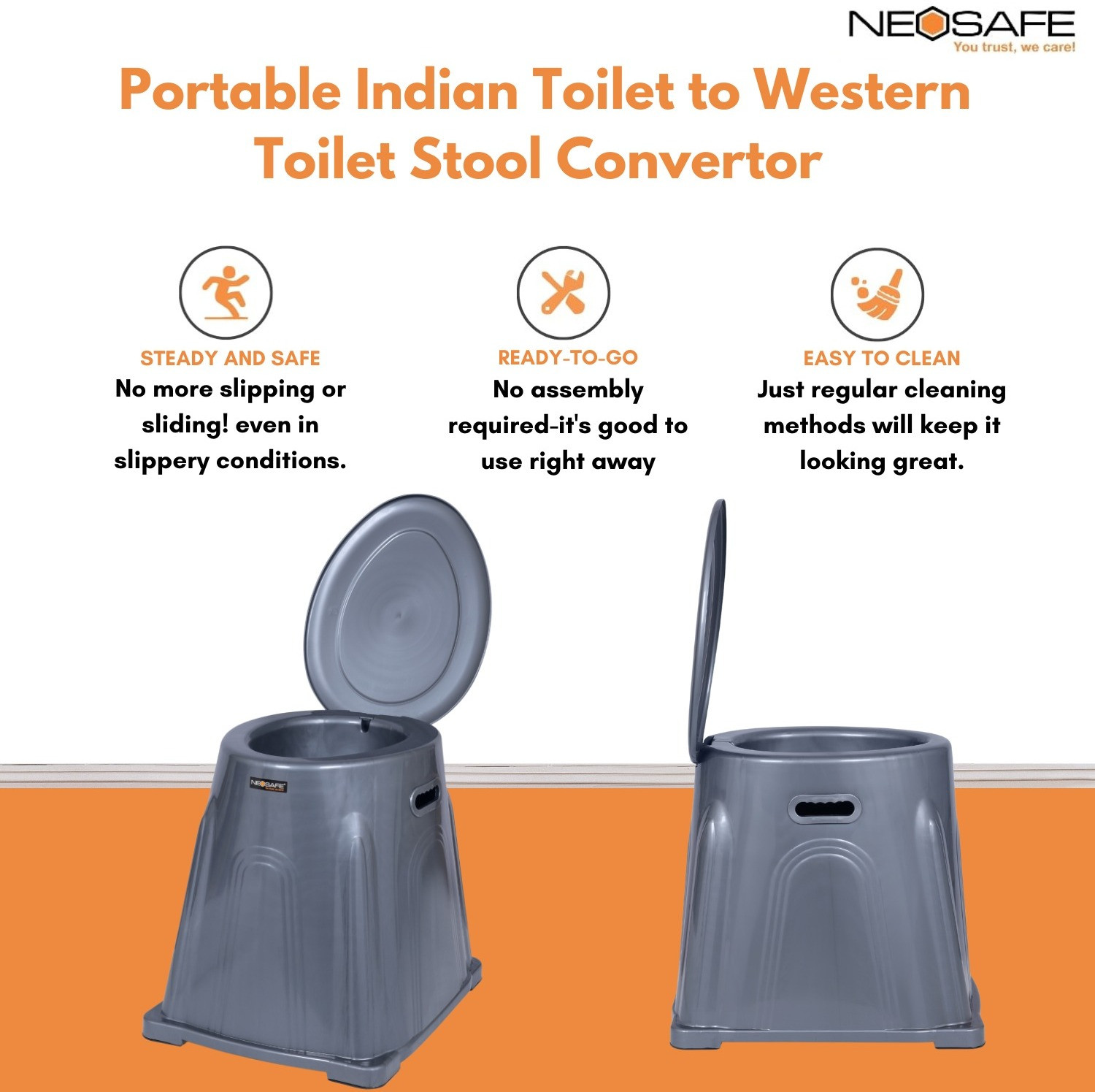 Image of REWELL Indian to Western Convertor Toilet Chair | For Adults | Portable Commode Shower Chair (Grey)