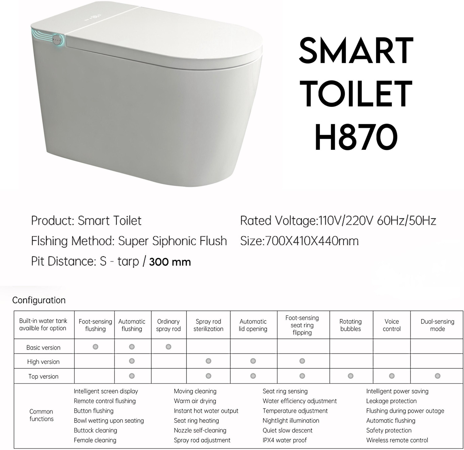Image of Givmore LUXURY SMART TOILET WITH REM OTE CONTROL (H870-700x410x440mm) H870 Western Commode (White)