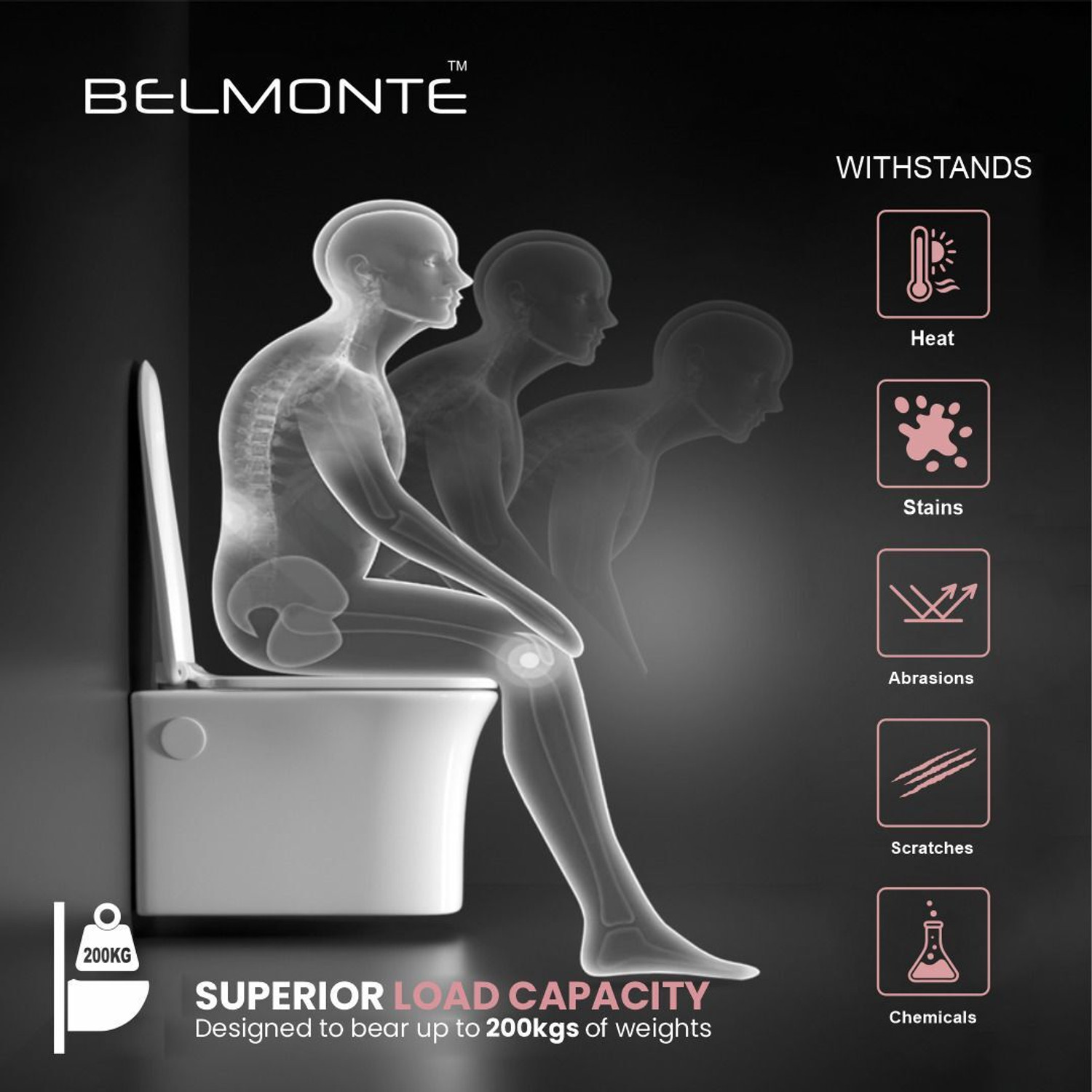 Image of BM BELMONTE Ceramic Wall Hung Rimless Western Toilet / Commode / Water Closet / EWC Crenza with Soft Close Slim Seat Cover 51cm x 36cm x 34cm Western Commode (White)