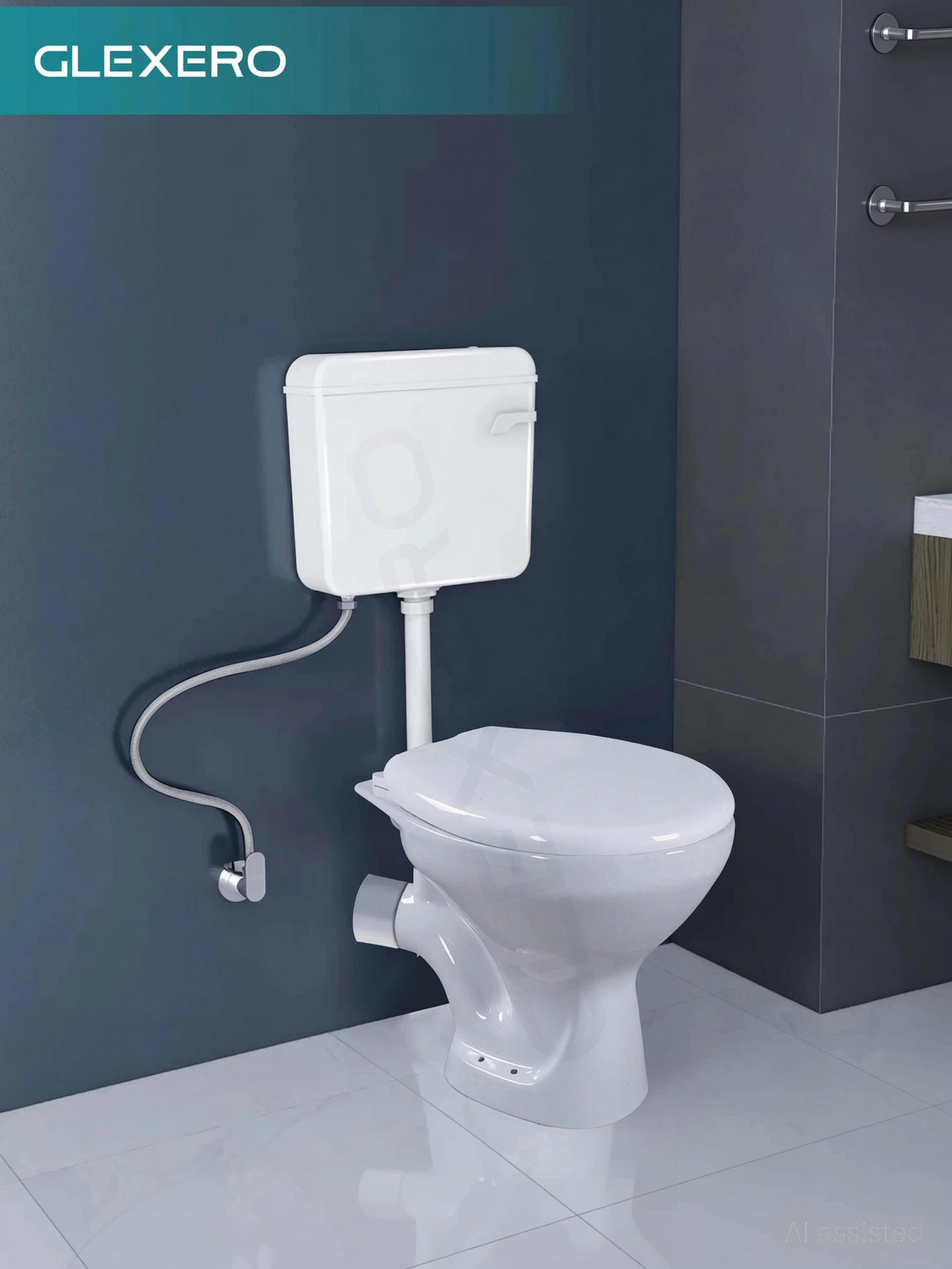 Image of Glexero Premium Quality Super White Ceramic Commode With Stylish Flush Tank Floor Mounted S Trap Toilet Western Commode (White)