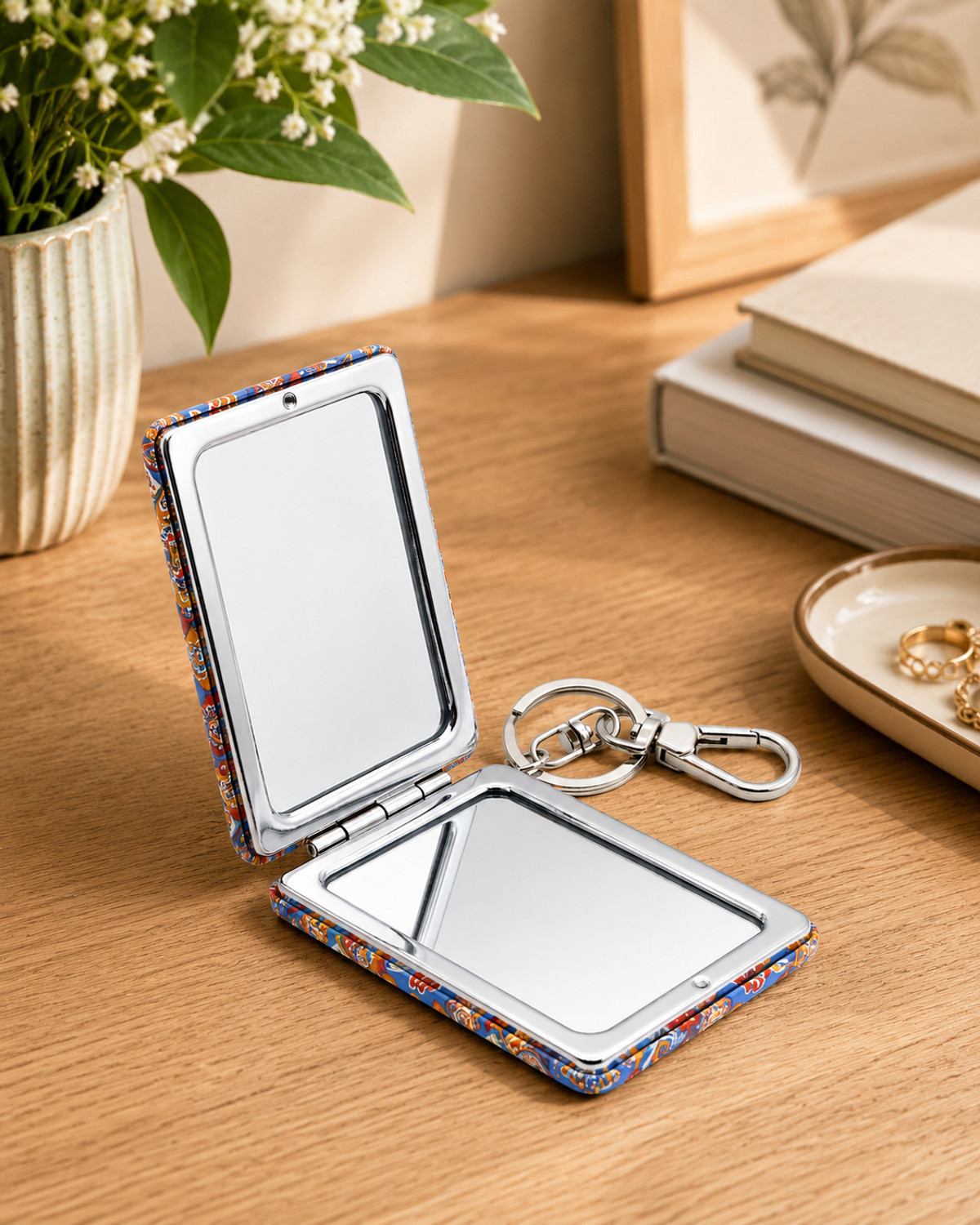 Image of BONSTELLA Pink Butterfly Pocket Mirror with Floral and Gem Design