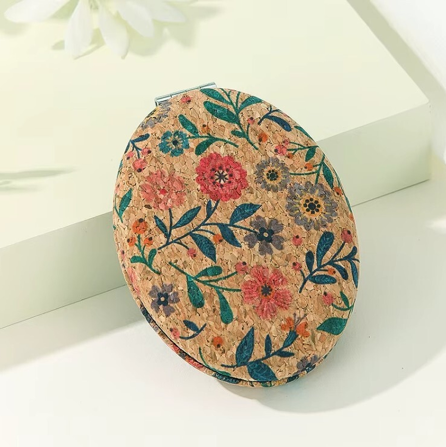 Image of BONSTELLA Pink Butterfly Pocket Mirror with Floral and Gem Design